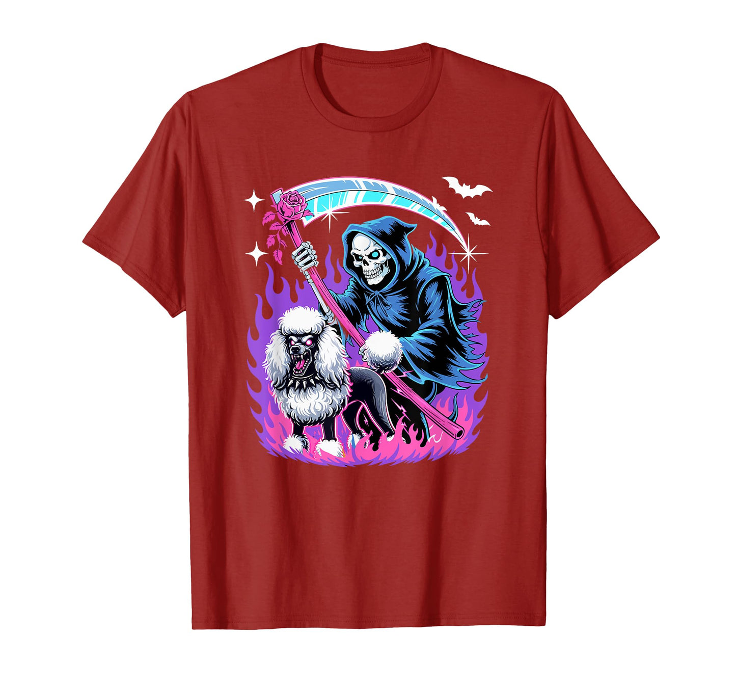 Horror Skeleton With Poodle Halloween Dog Lover Owner Family T-Shirt