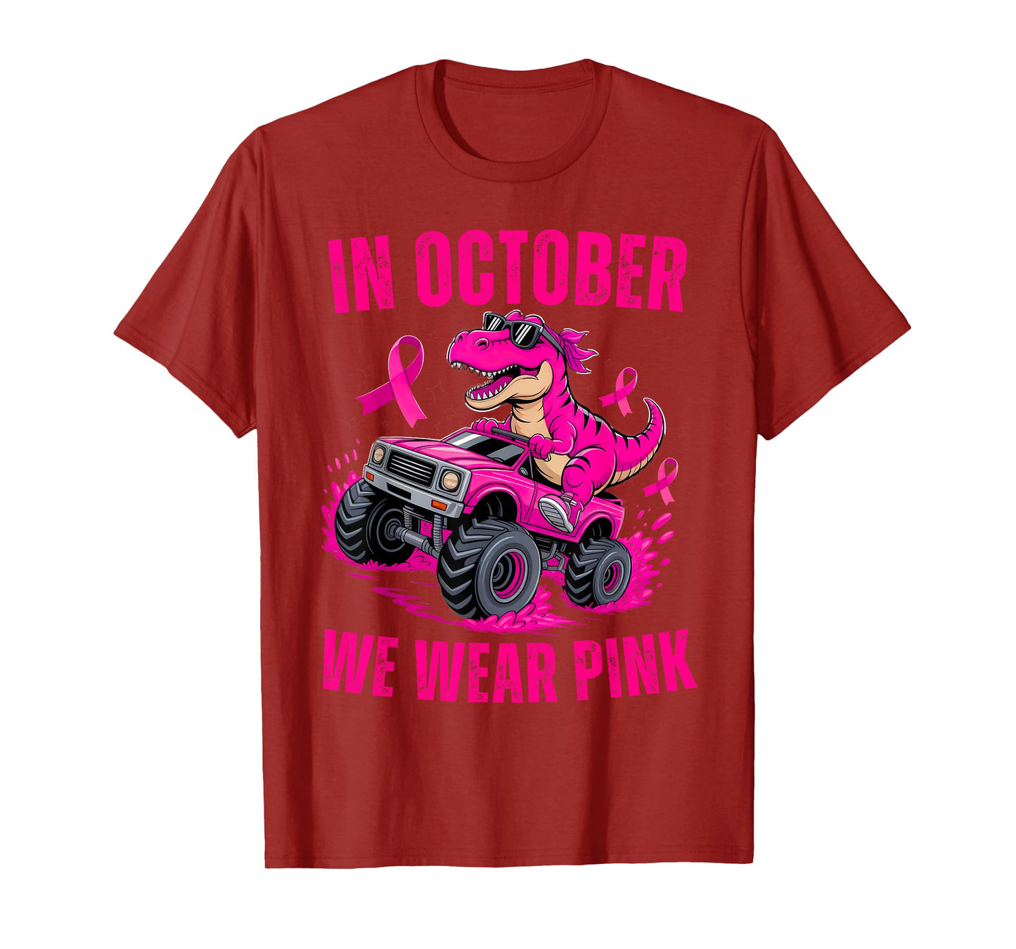Trex Dino in October We Wear Pink Breast Cancer Awareness T-Shirt