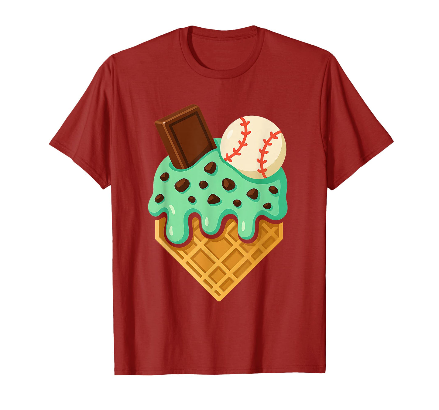 Chocolate Mint Ice Cream Dripping Baseball Home Plate Sports T-Shirt