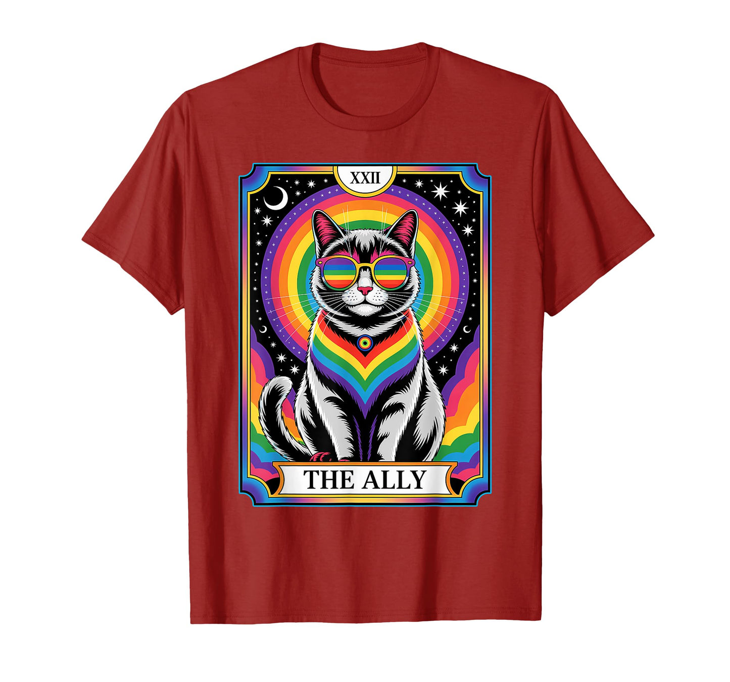 Mystical Tarot Rainbow Cat The Ally LGBTQ Pride Gay Support Men Women Kids T-Shirt