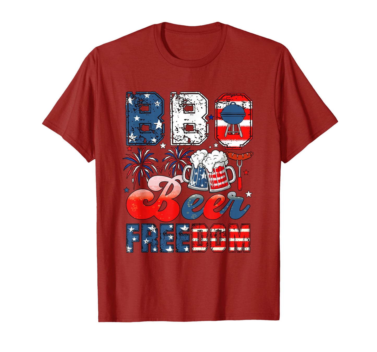 BBQ Beer Freedom 4th Of July US Flag Funny Drinker Patriotic T-Shirt