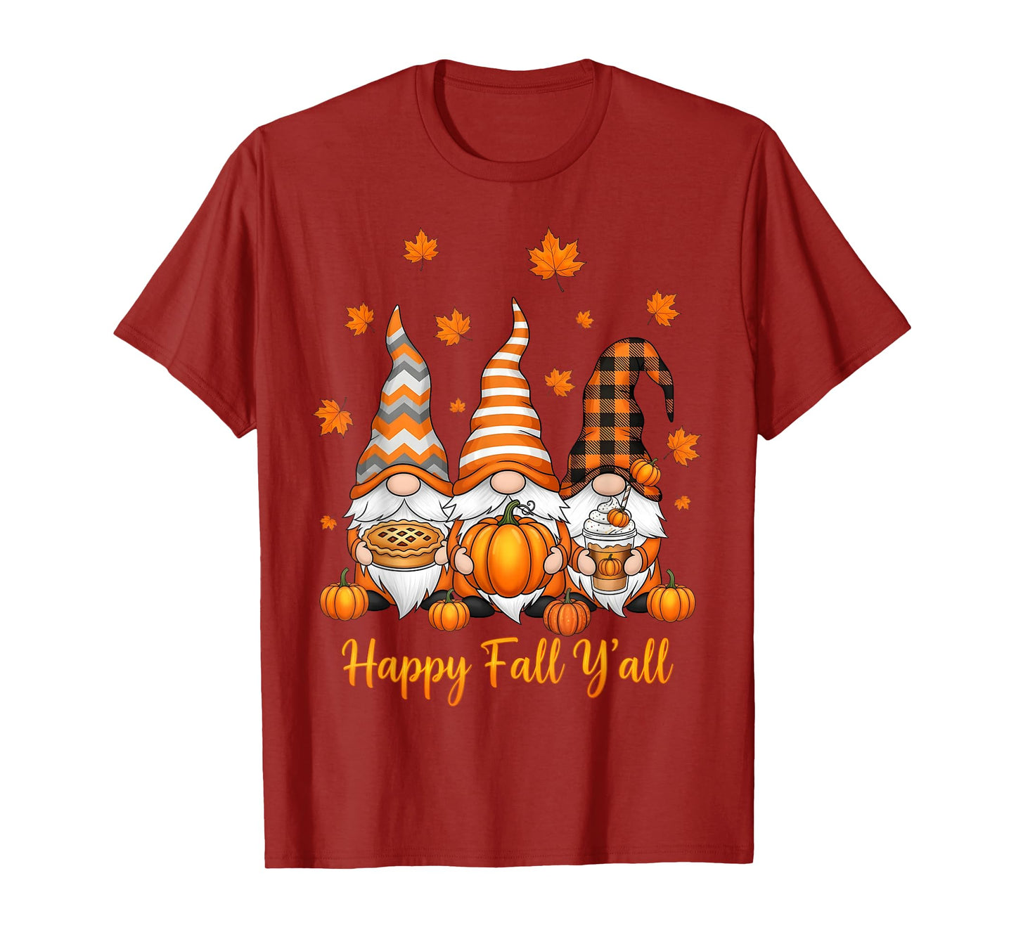 Happy Fall Y’All Autumn Leaves Pumpkin Garden Gnomes T-Shirt