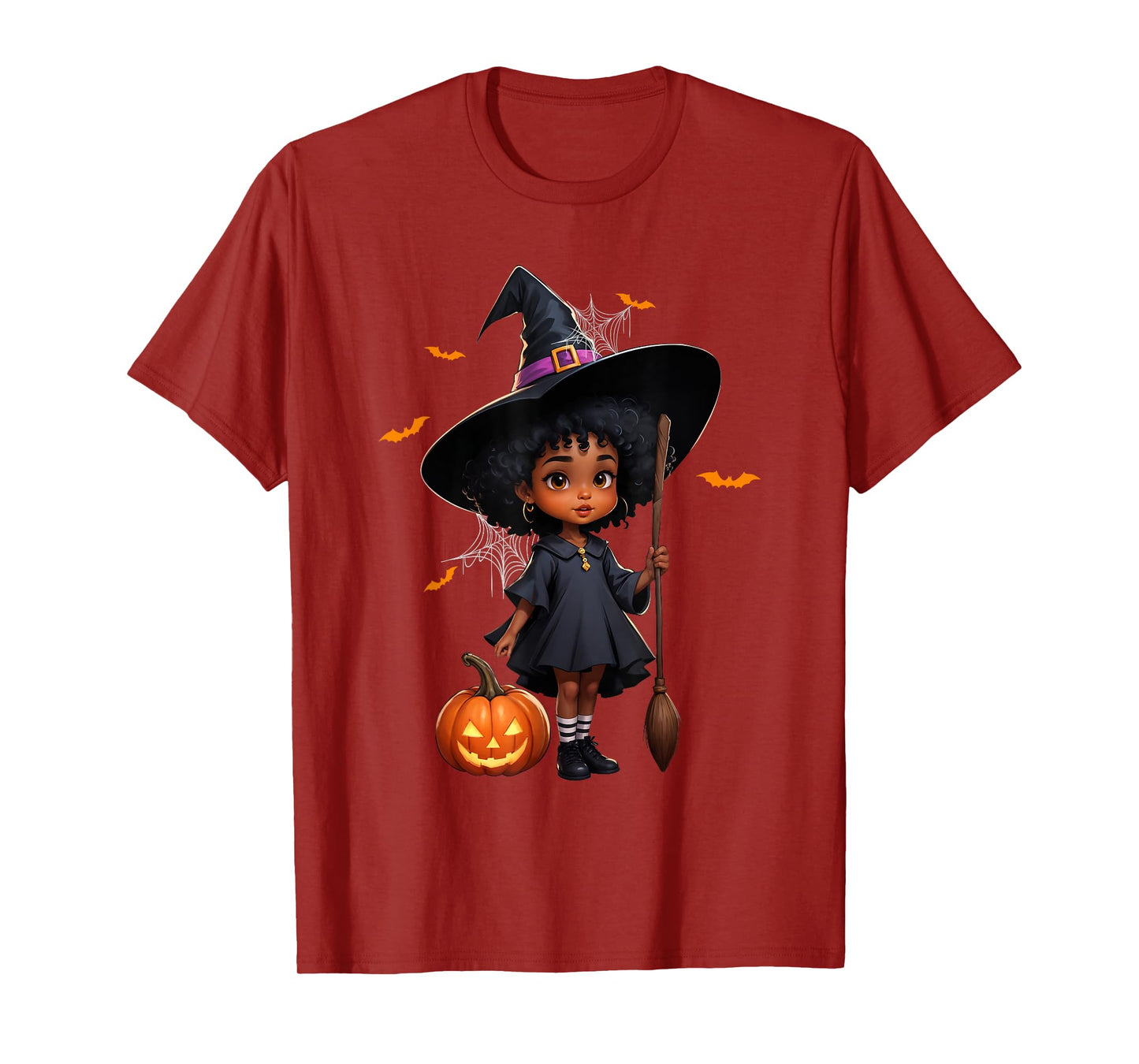 African American Black Girl Cute Witch Halloween Pumpkin T-Shirt