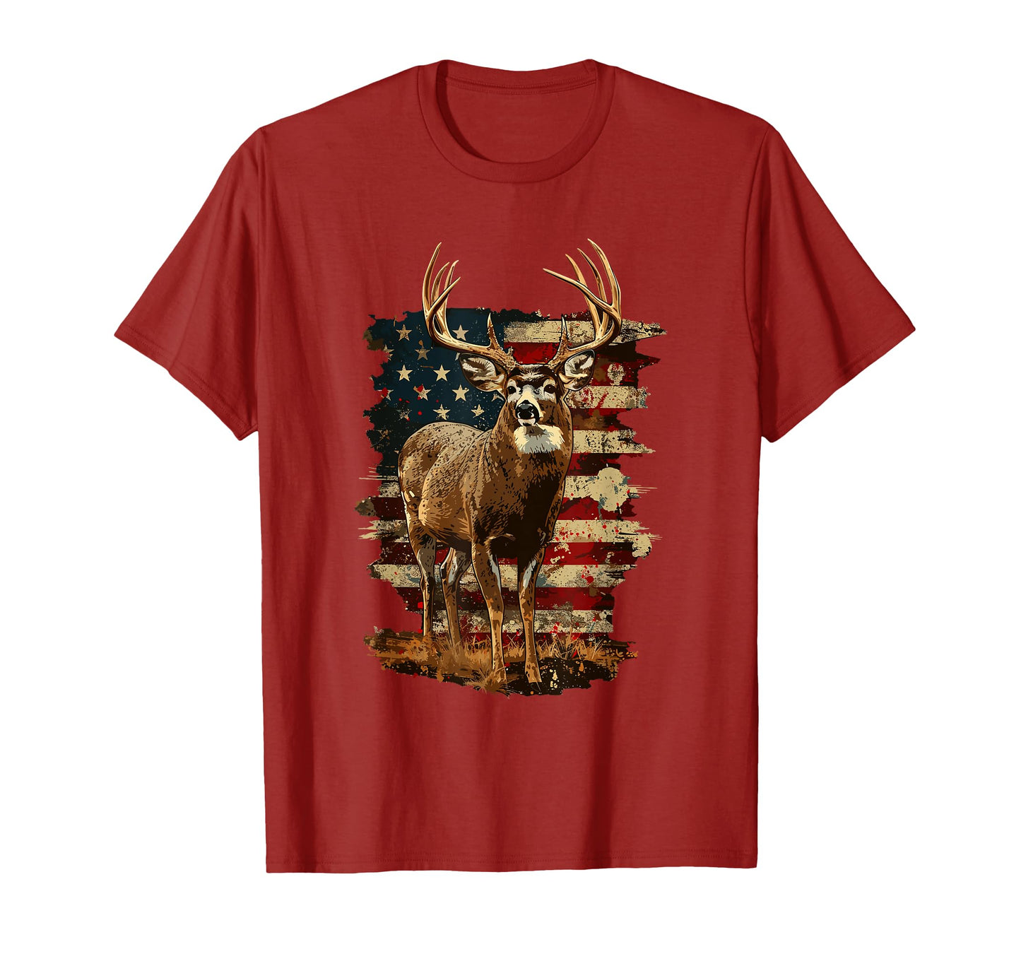 Whitetail Buck Deer Hunting 4th Of July USA American Flag T-Shirt for Women Men
