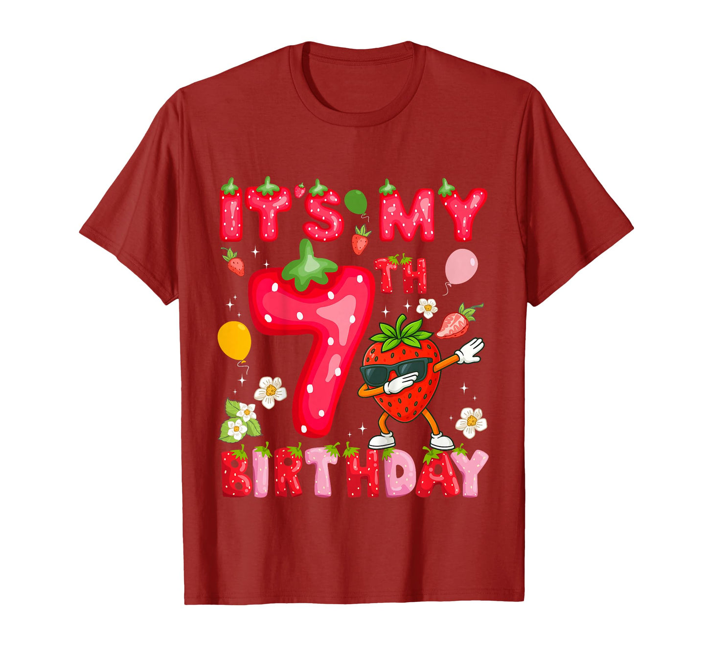 Its My 7th Birthday Boy Girl Seven Years Old Strawberry T-Shirt