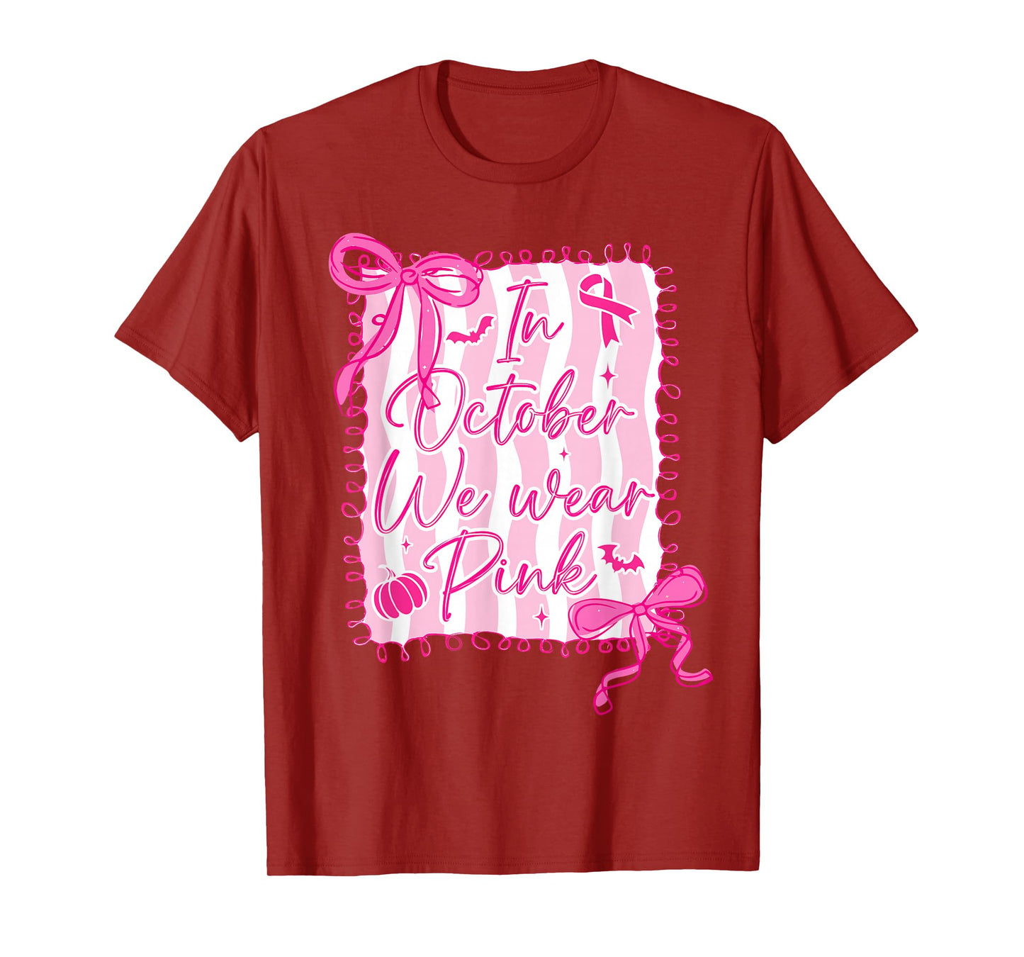 In October We Wear Pink Coquette Bow Breast Cancer Awareness T-Shirt