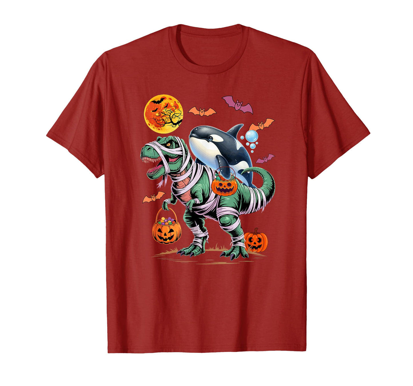 Orca Riding T-Rex Cosplay Horror Mummy Halloween Candies T-Shirt