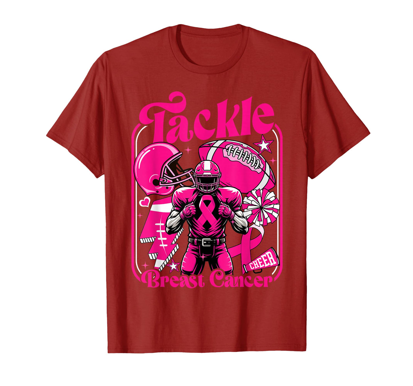 Tackle Breast Cancer Awareness Football Pink Ribbon Women T-Shirt