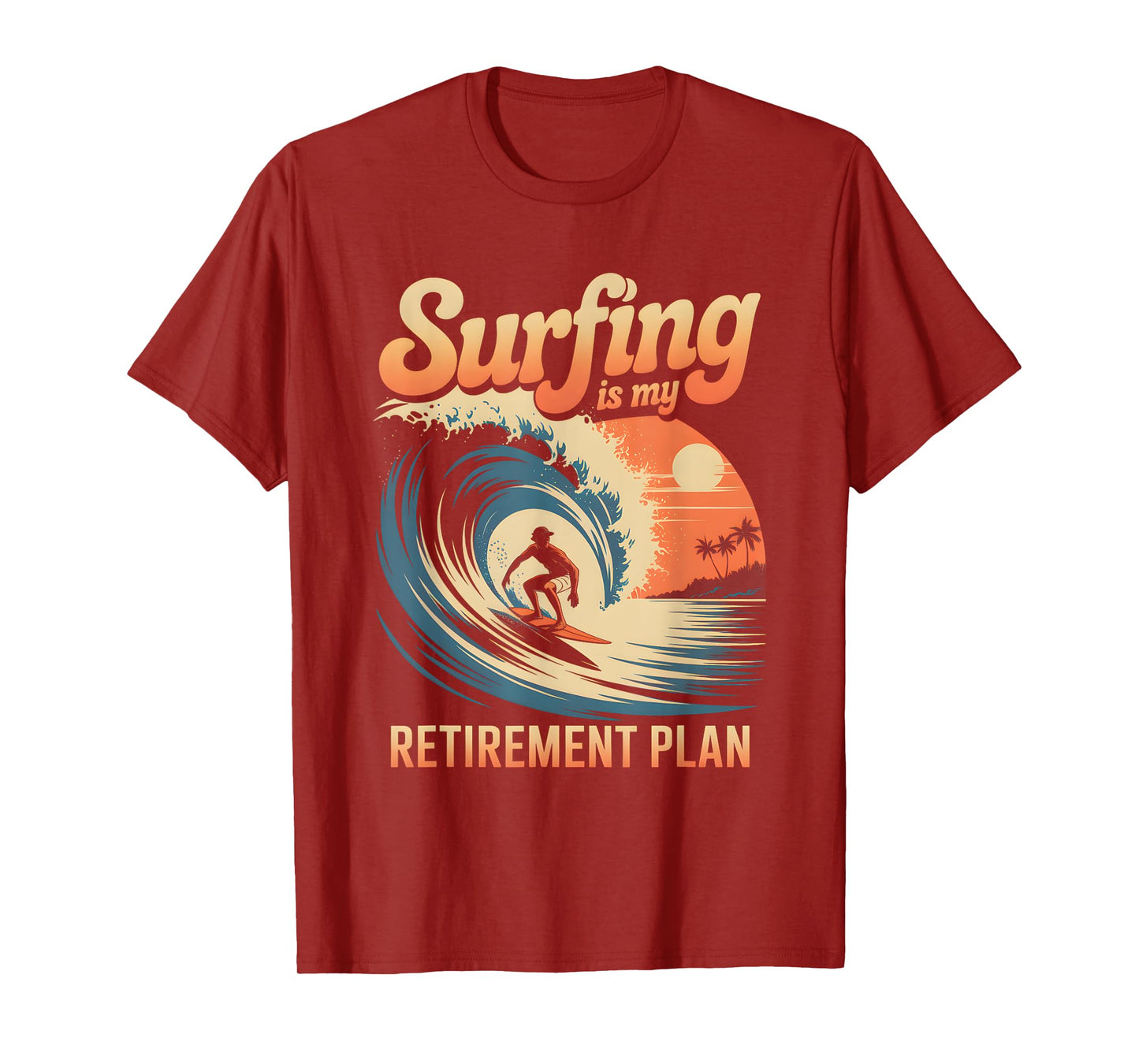 Retro Surfing Retirement Retired Beach Vibes Surfer Sunset T-Shirt