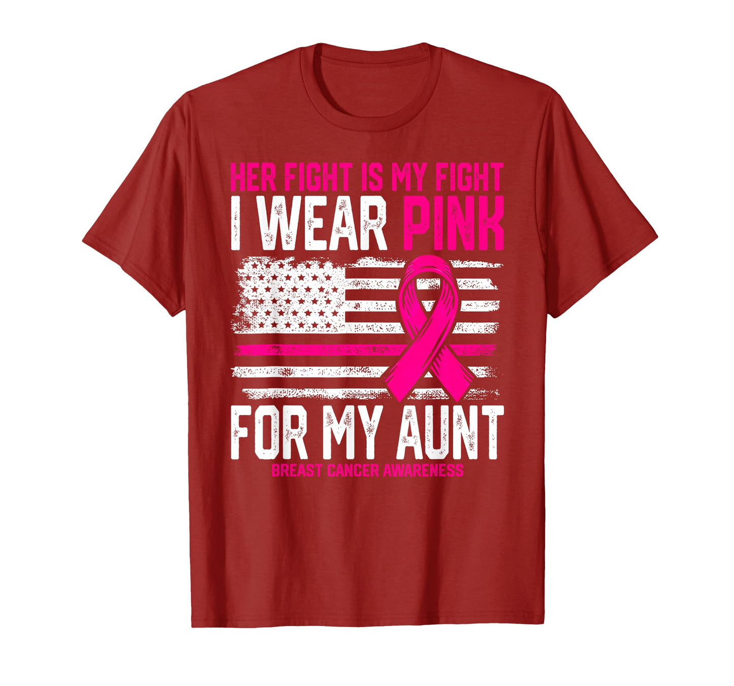 I Wear Pink for My Aunt Breast Cancer Awareness USA Flag T-Shirt