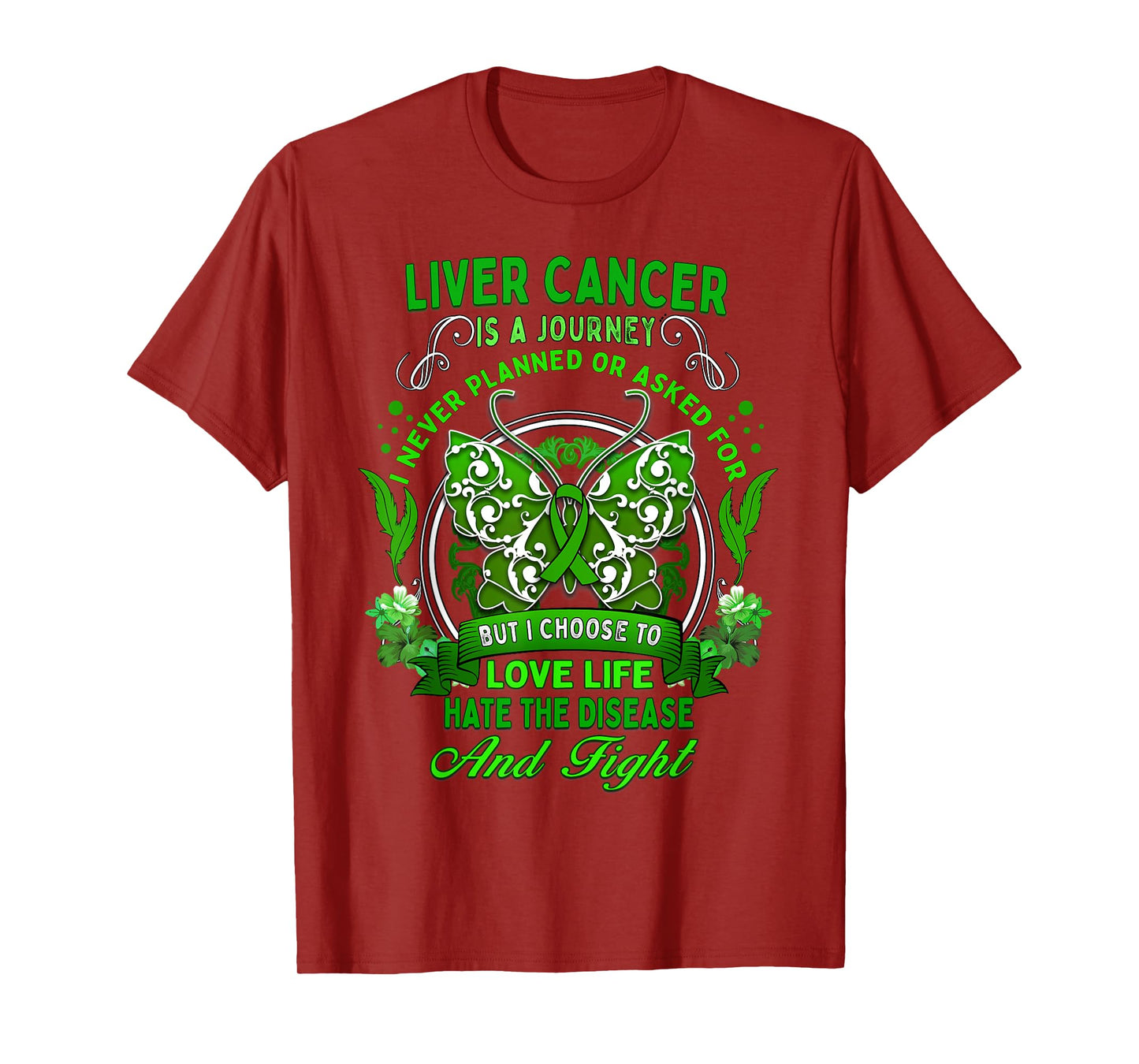Liver Cancer Awareness Butterfly Green Ribbon Fighter Womens T-Shirt