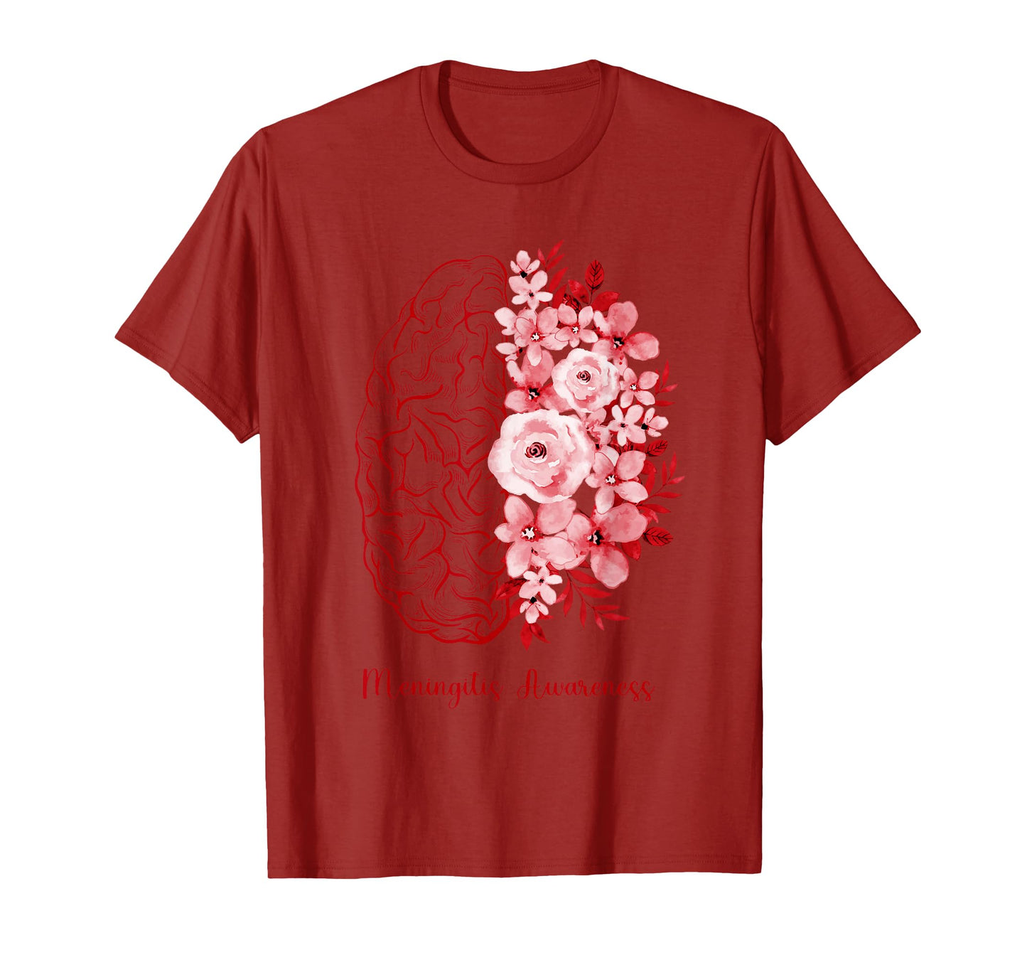 Meningitis Awareness Brain Flower Burgundy Ribbon T-Shirt