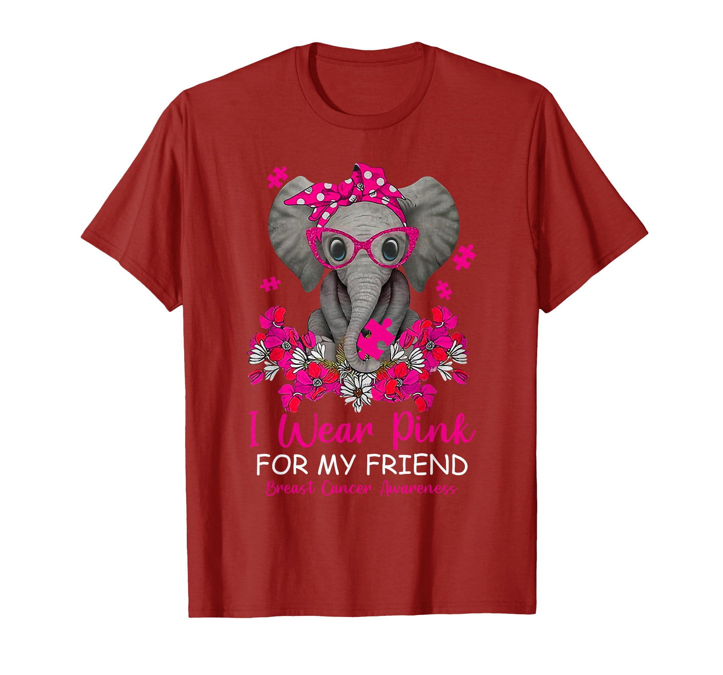 I Wear Pink For My Friend Elephant Breast Cancer Awareness T-Shirt