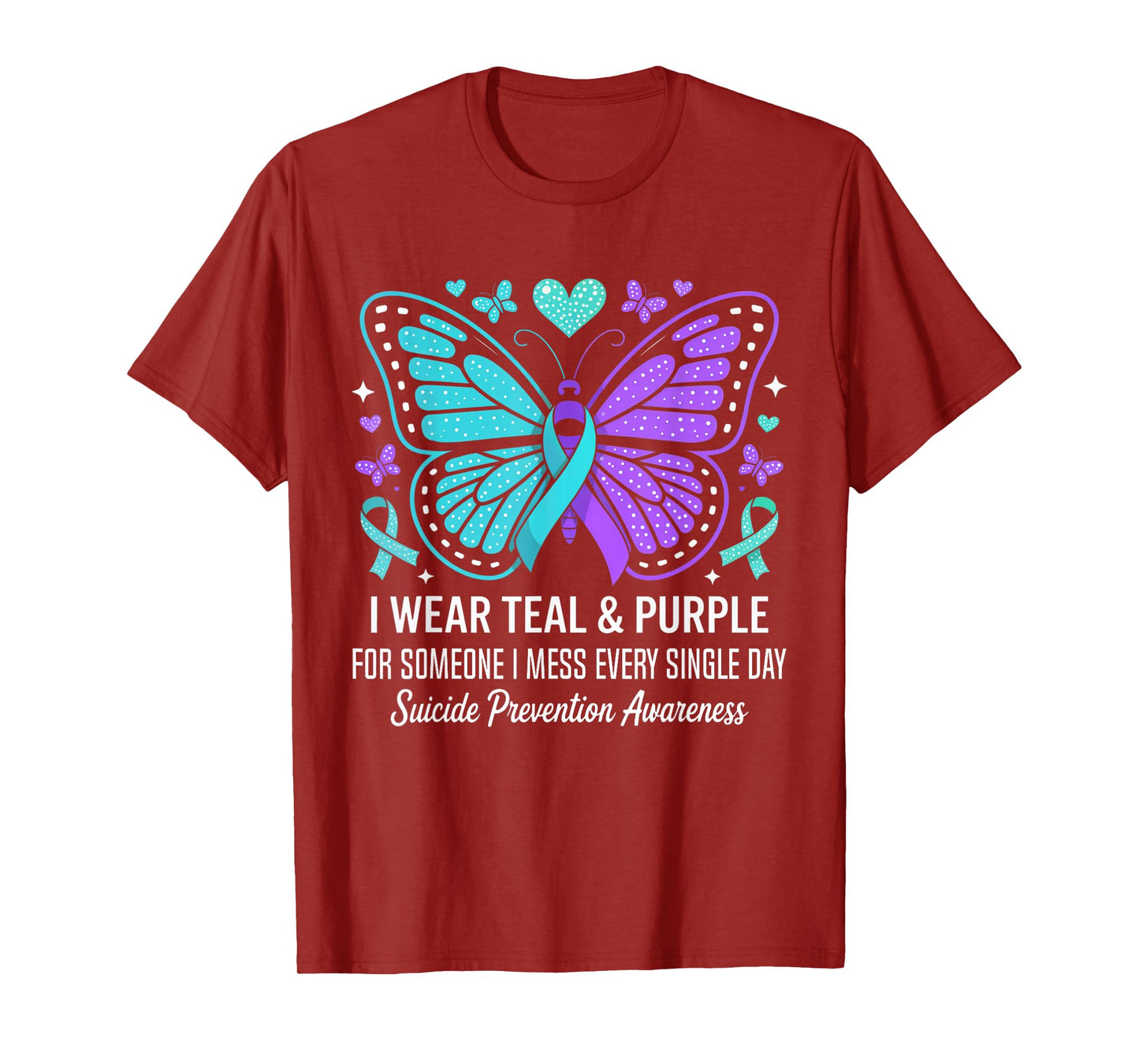 I Wear Teal & Purple Suicide Prevention Awareness Butterfly T-Shirt