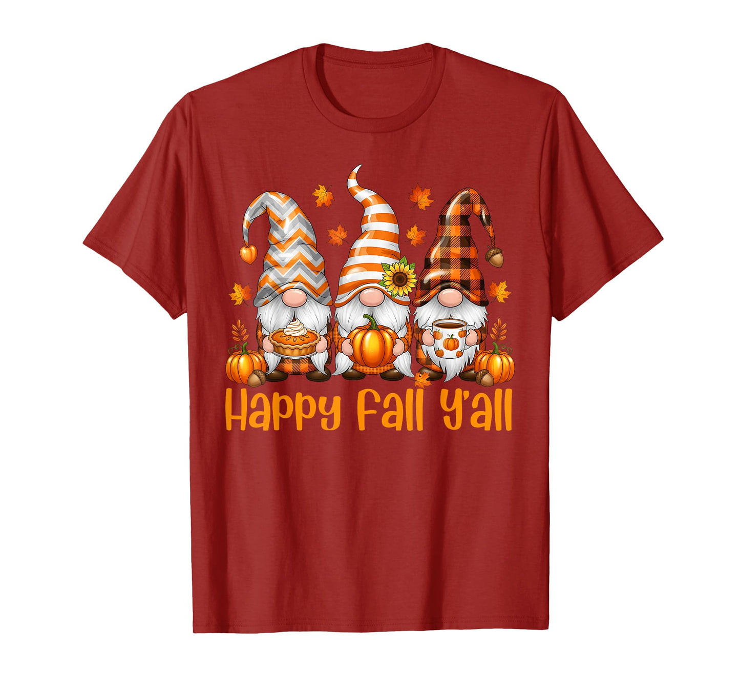 Happy Fall Y'all Gnome Pumpkin Thanksgiving Men Women Autumn T-Shirt
