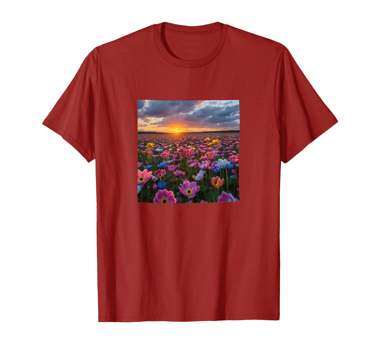 Anemone Flower Field Beautiful Sunset Colorful Graphic T-Shirt