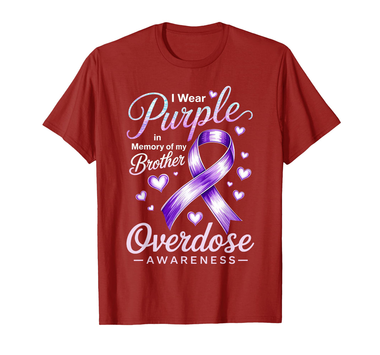 I Wear Purple Memory Brother Overdose Awareness Ribbon T-Shirt