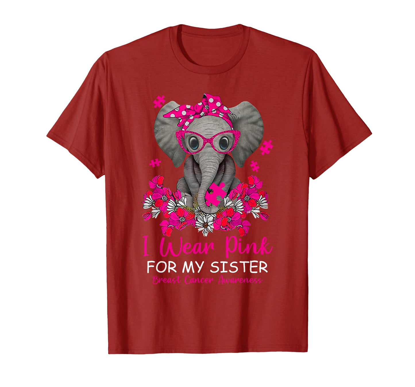 I Wear Pink For My Sister Elephant Breast Cancer Awareness T-Shirt
