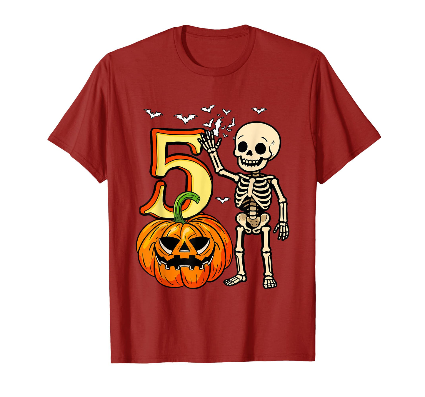 5 Halloween Skeleton 5th Birthday Horror Carved Pumpkin T-Shirt