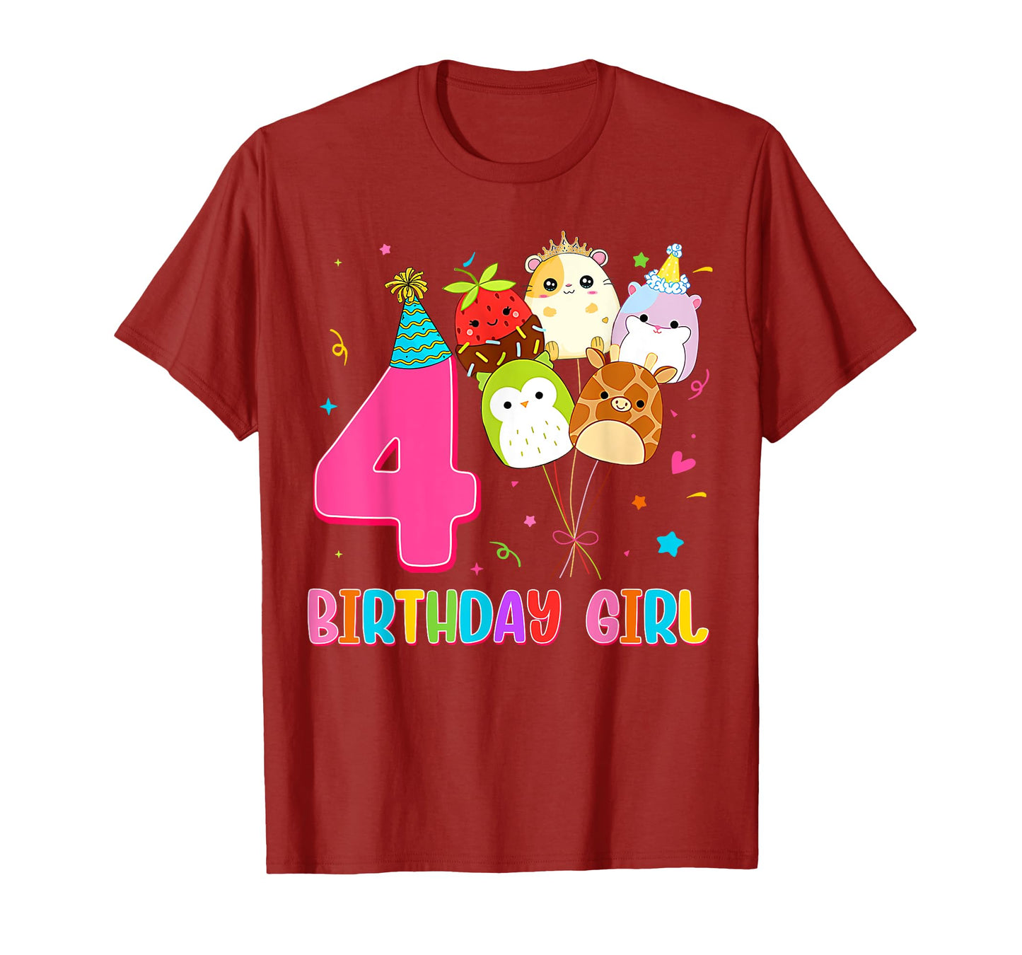 Birthday Girl Squish Squad 4 Years Old Cute 4th Birthday T-Shirt