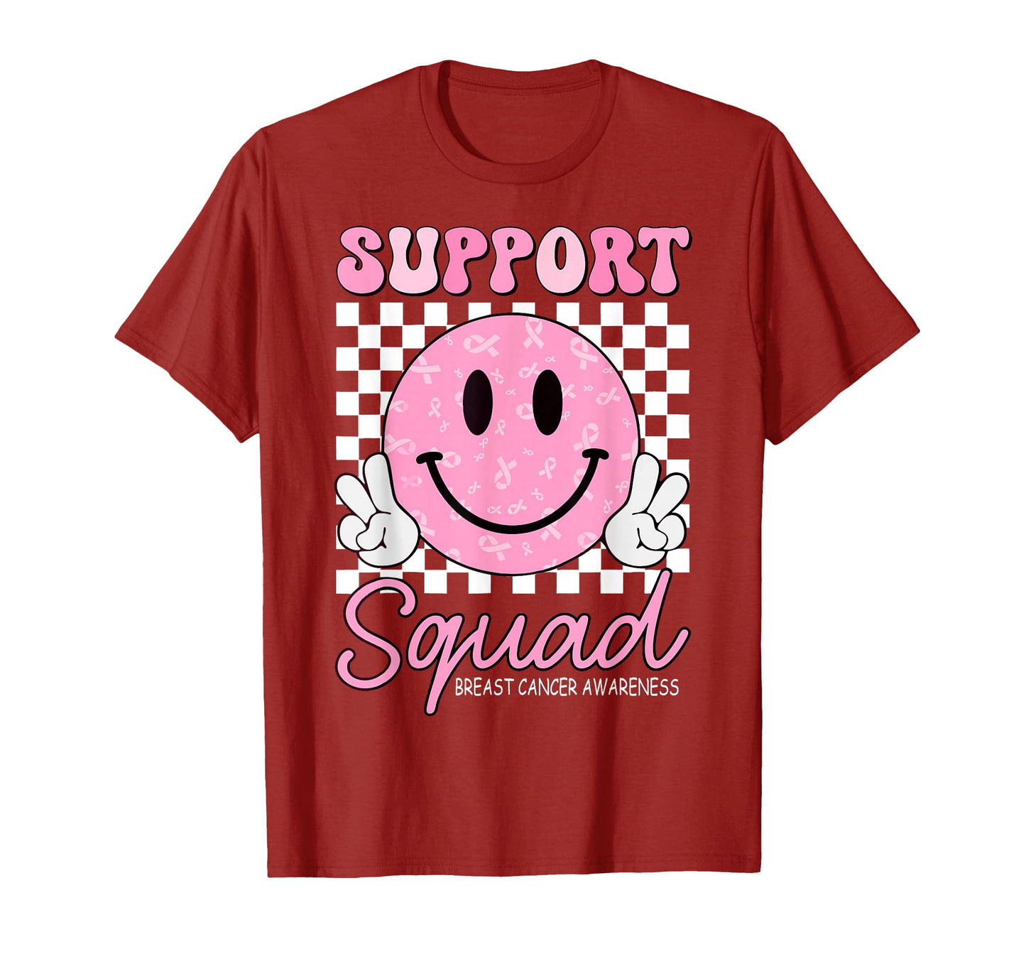 Support Squad Breast Cancer Awareness Smile Face Pink Ribbon T-Shirt
