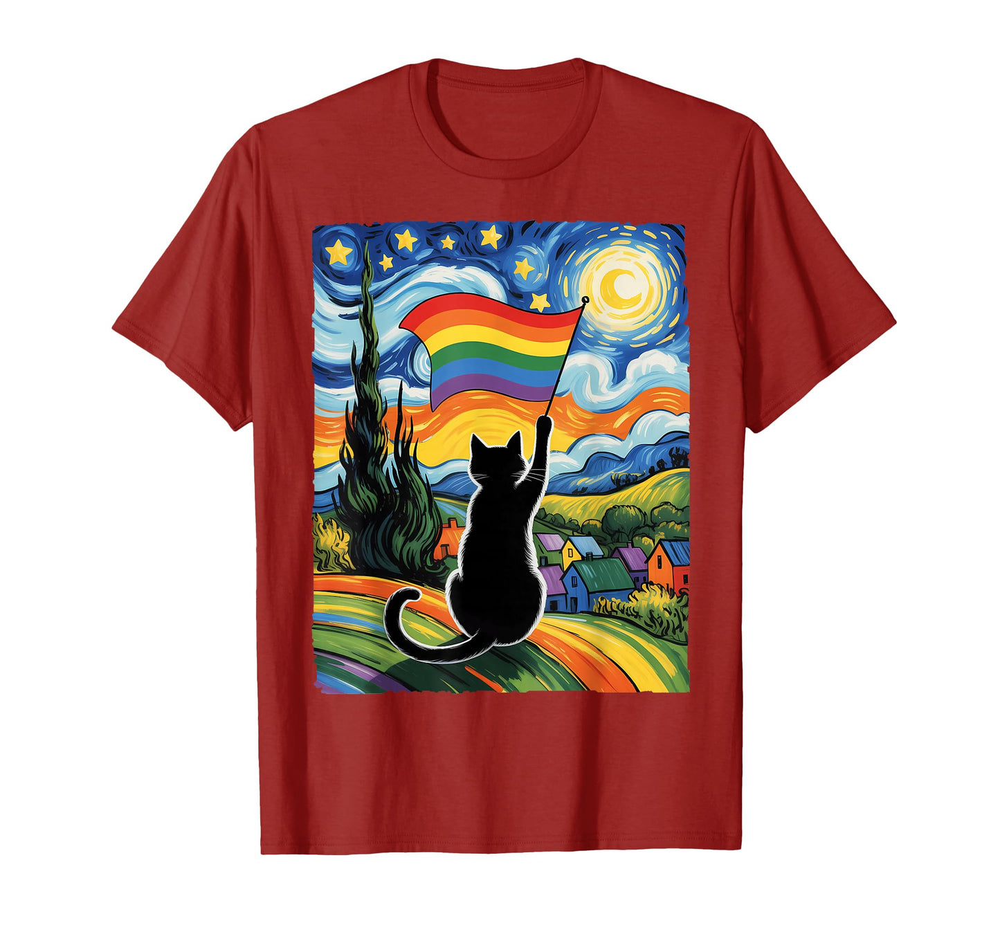 Gay Pride Cat Art Cat Starry Night Style LGBTQ Pride Support T-Shirt