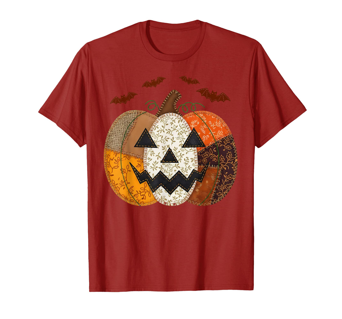 Vintage Pumpkin Patchwork Halloween Fall Aesthetic T-Shirt