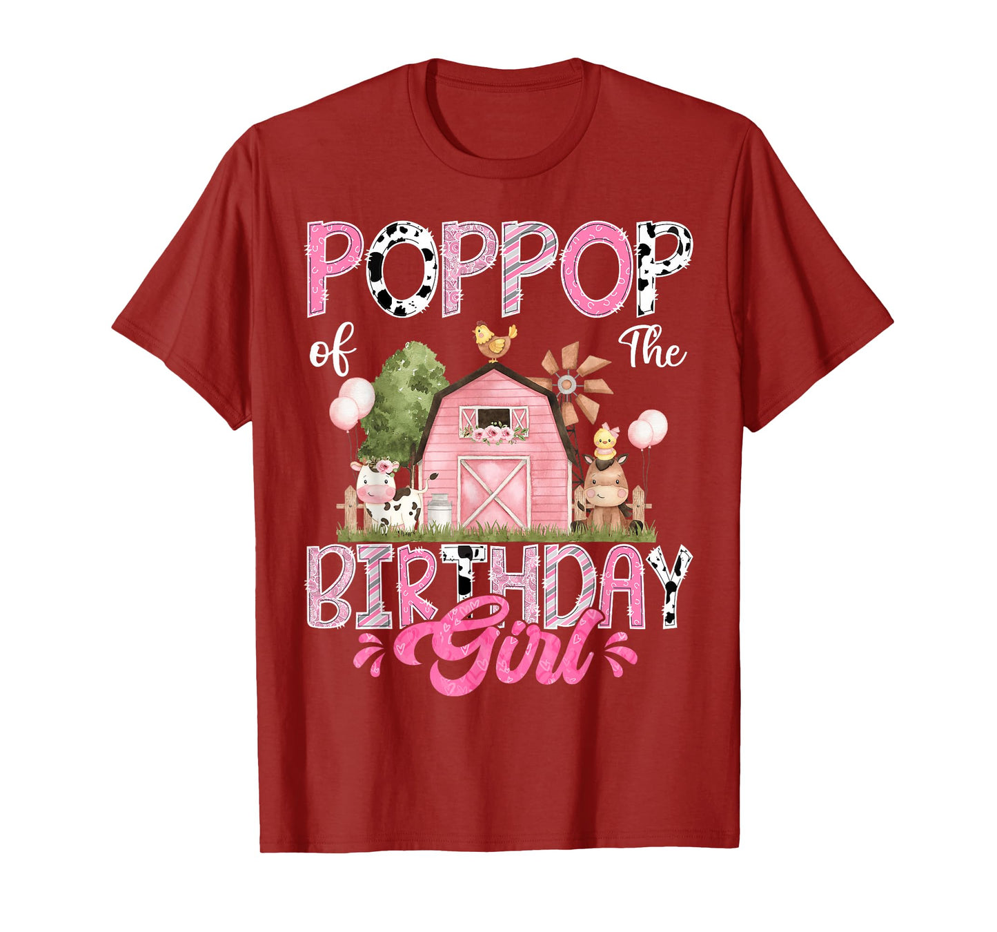 PopPop Of The Birthday Girl 1St Birthday Pink Cow Farm T-Shirt
