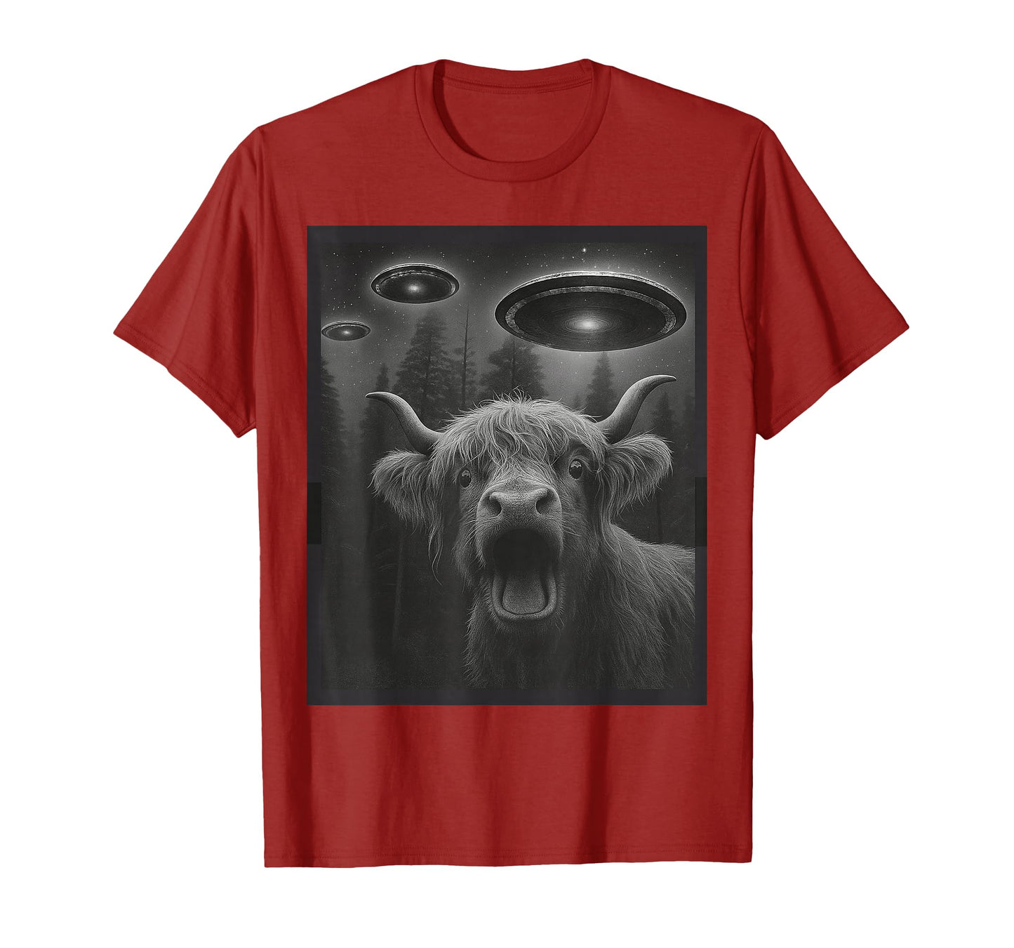 Funny Highland Cow Selfie Alien UFO Gifts for Men Women Kid T-Shirt