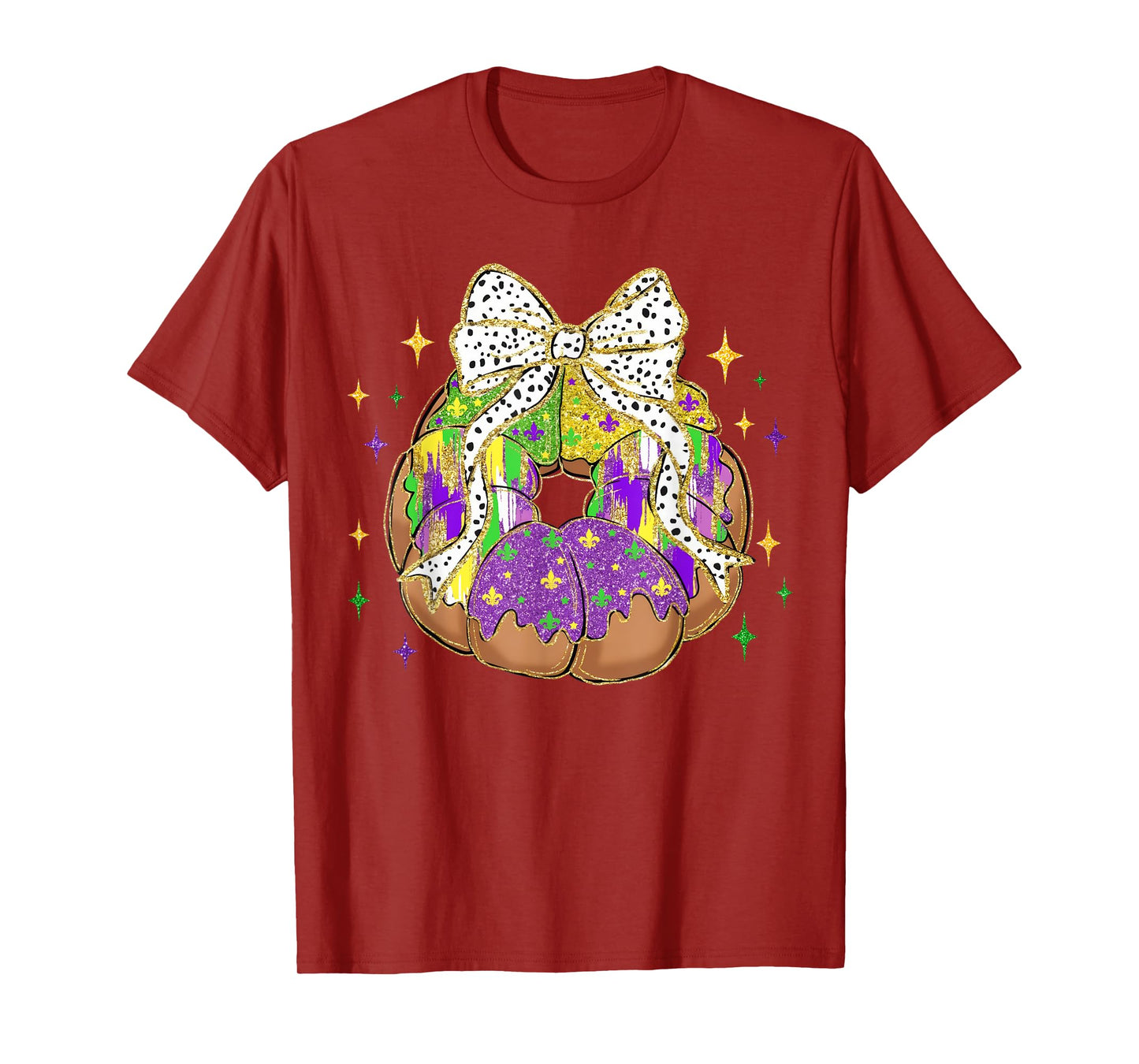 Retro King Cake Coquette Bow Beads Happy Mardi Gras Carnival T-Shirt
