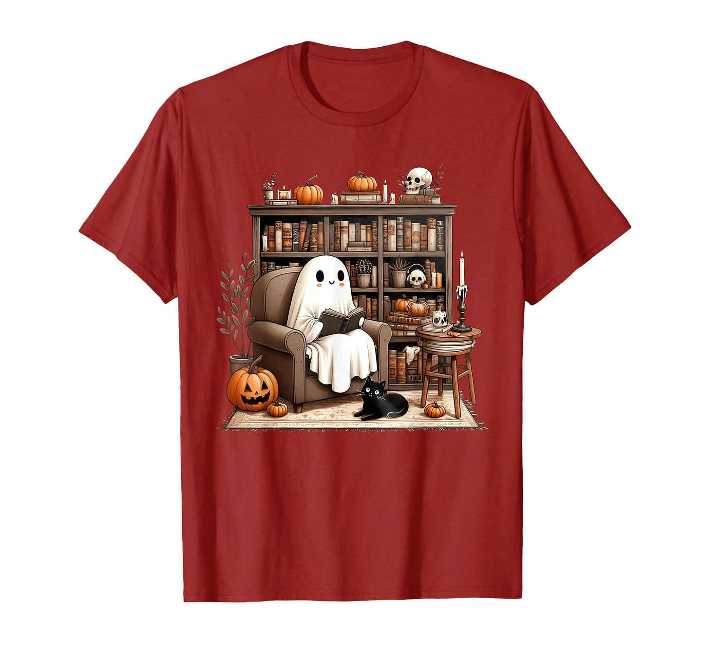 Ghost Reading Book Lovers Library Halloween Spooky T-Shirt