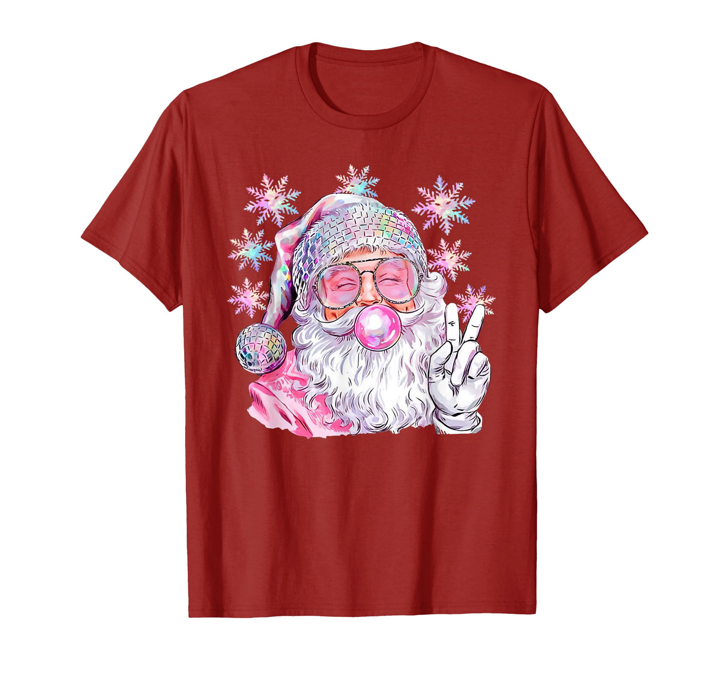 Vintage Retro Santa Christmas Pink Sunglasses Bubble Gum T-Shirt