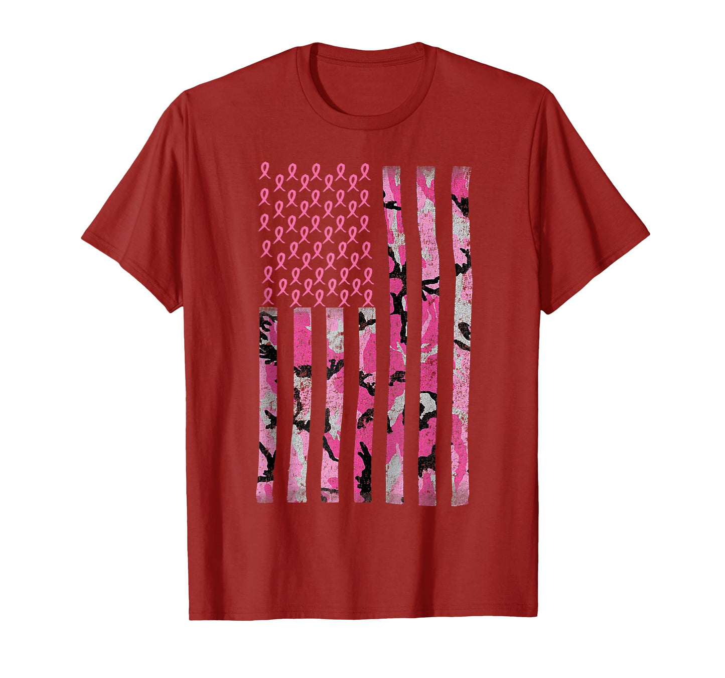 Breast Cancer Awareness Camo Pink Ribbon American Flag T-Shirt