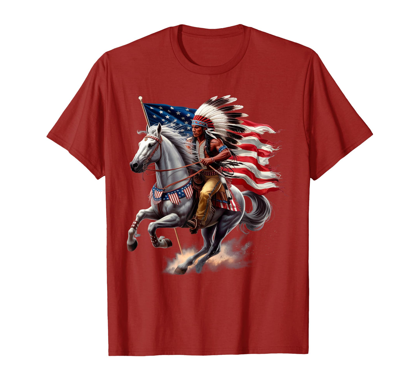 Native American Day US Flag Indian Riding Horse 4th of July T-Shirt
