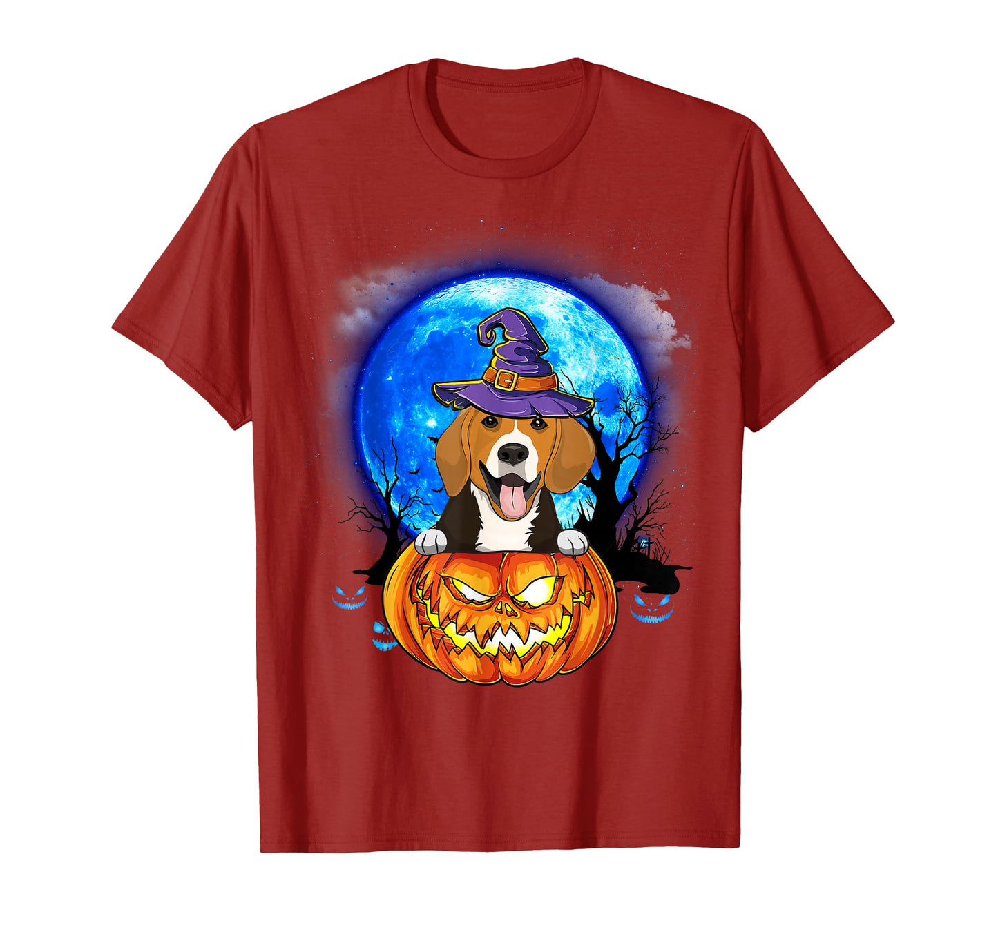 Beagle Witch Moon Pumpkin Scary Halloween Dog Lovers T-Shirt