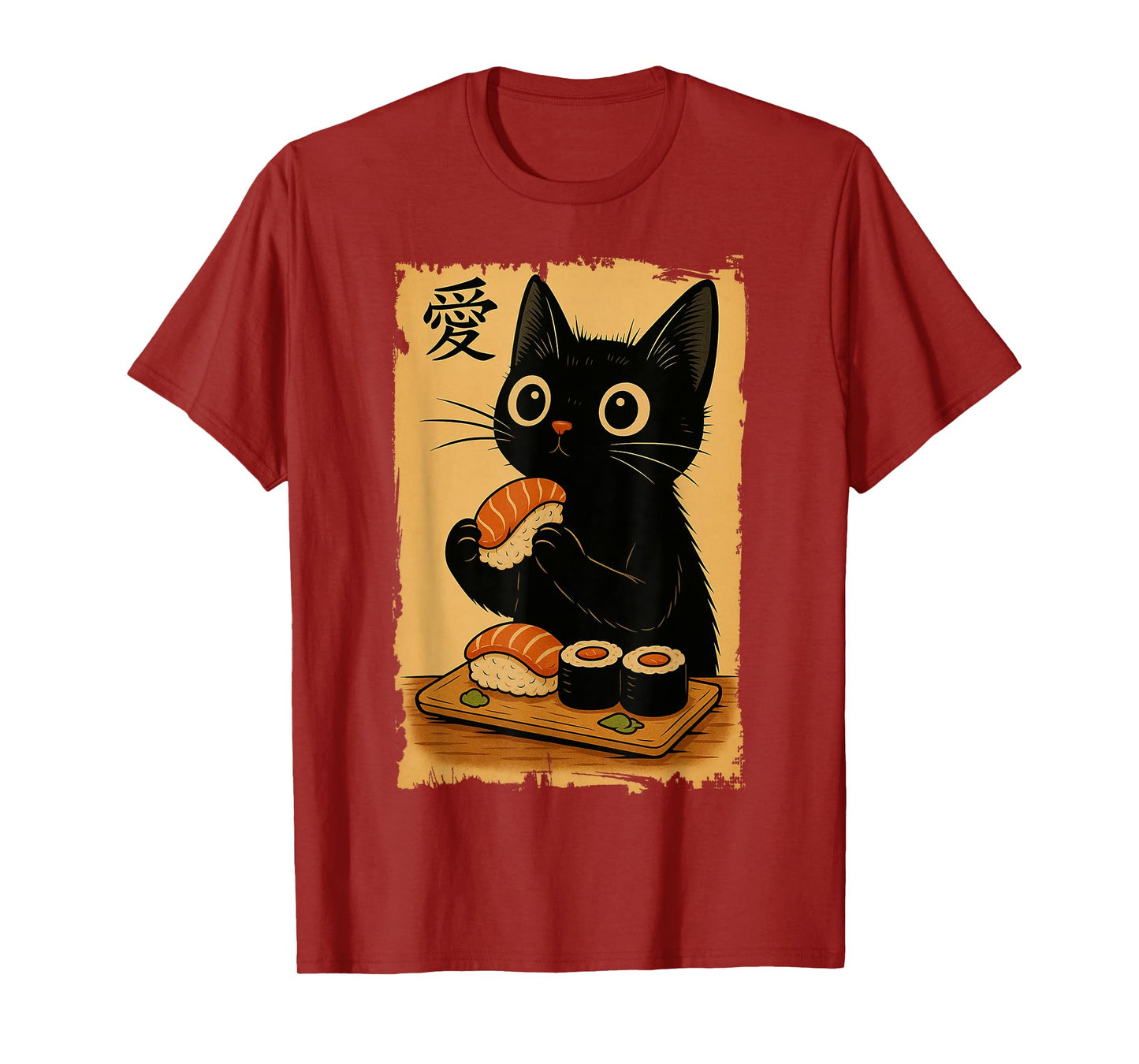 Cute Kawaii Black Cat Eating Sushi Funny Japanese Black Cat T-Shirt