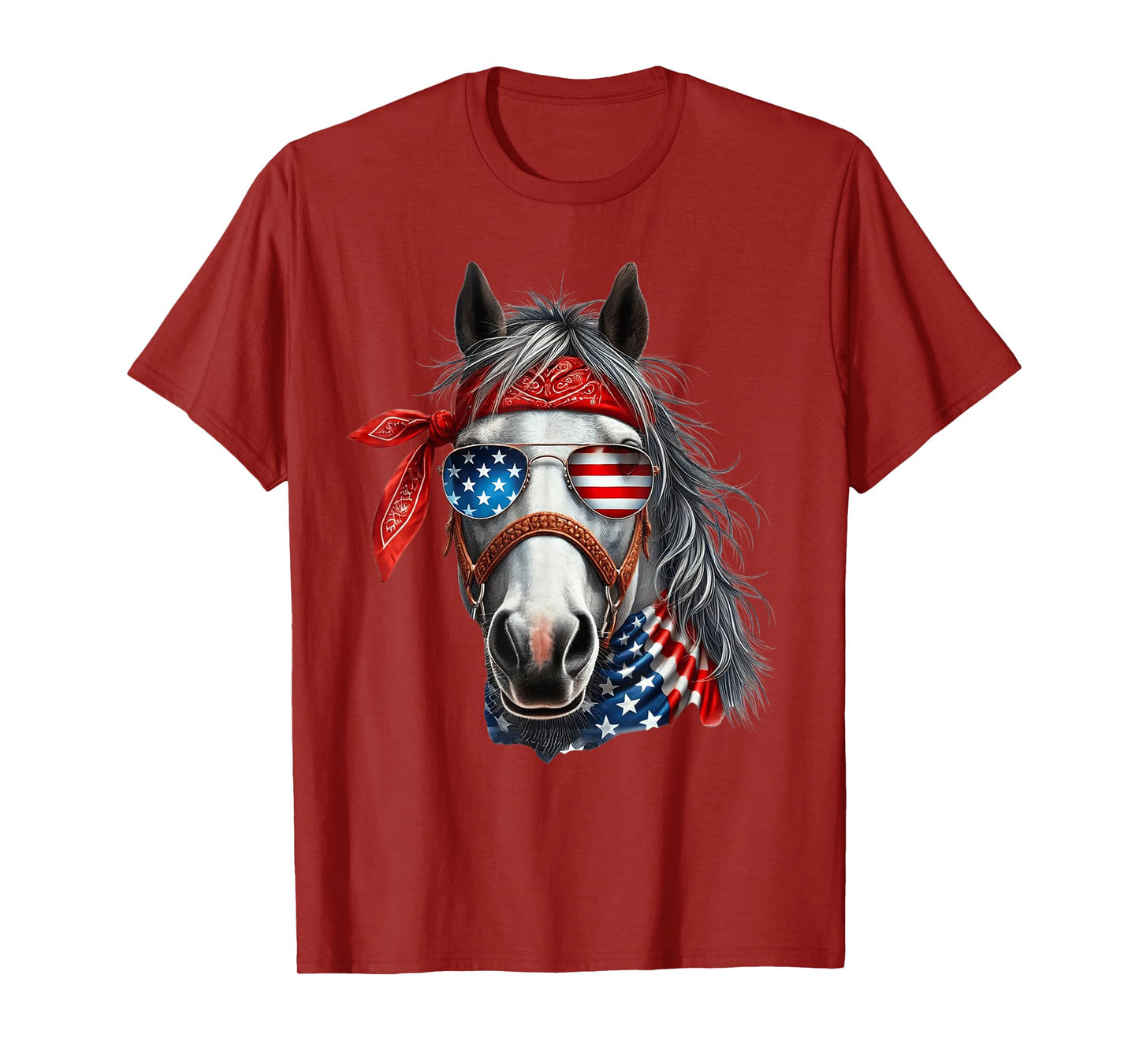 Horse 4th of July Shirt Men Boys Horse American USA Flag T-Shirt