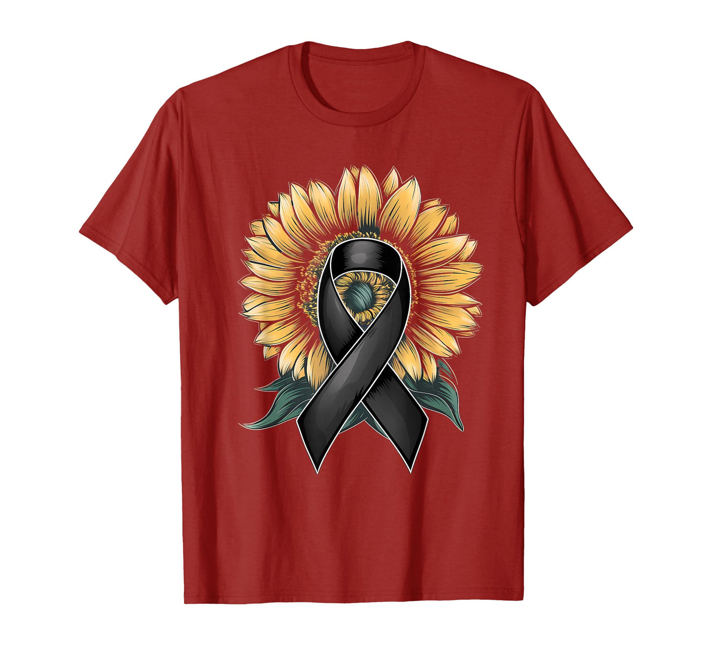 Melanoma Cancer Awareness Black Ribbon Skin Cancer Sunflower T-Shirt