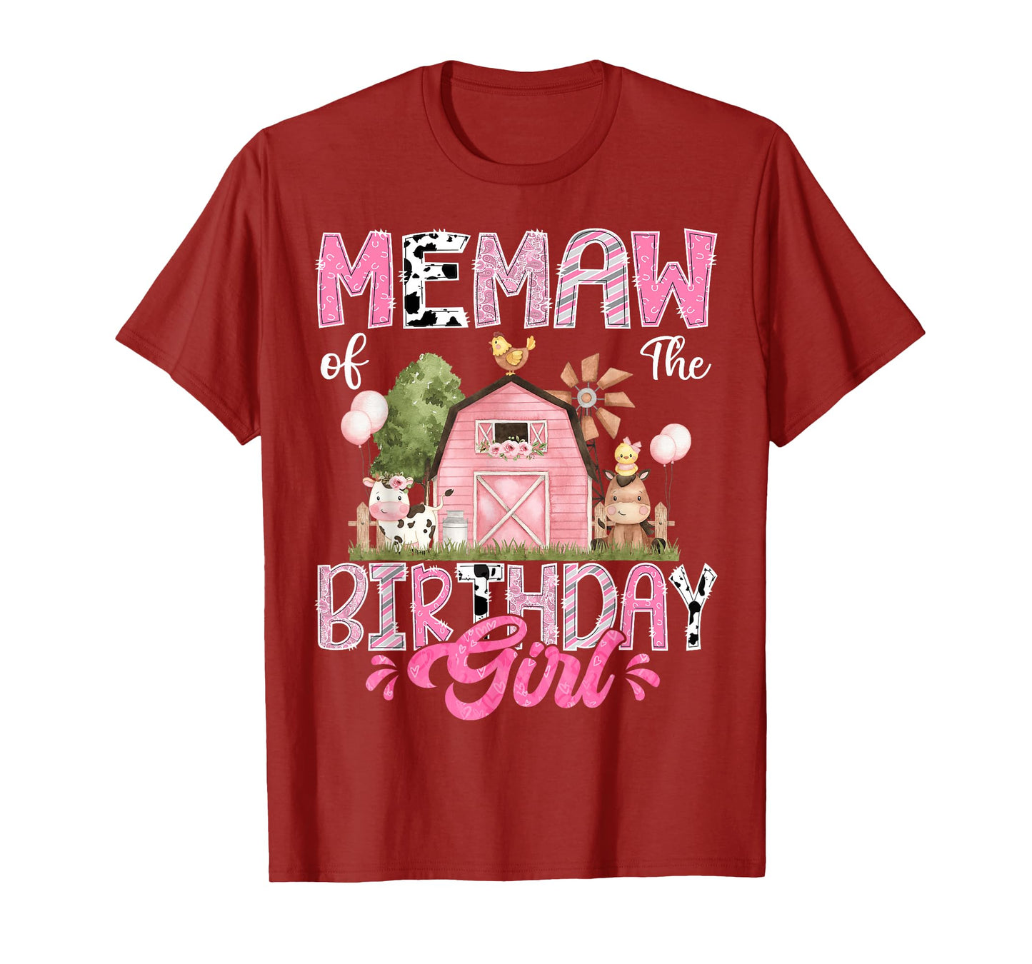 Memaw Of The Birthday Girl 1St Birthday Pink Cow Farm T-Shirt