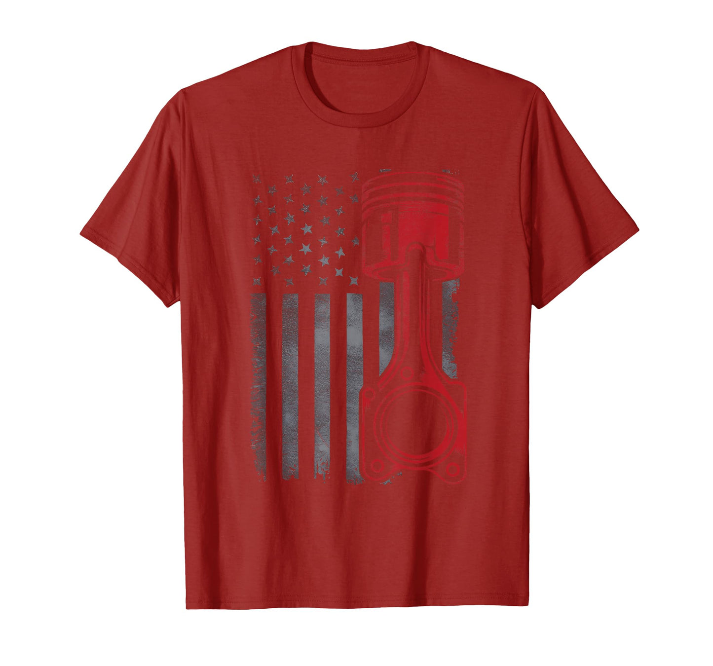 Vintage Piston Funny Muscle Car Mechanic Flag USA Patriotic T-Shirt
