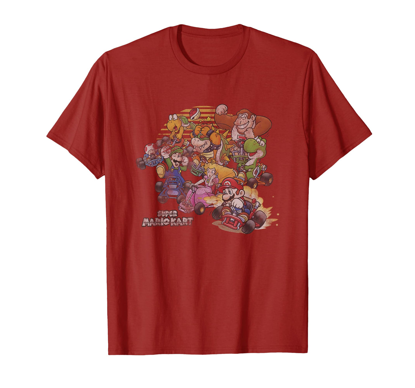 Super Mario Kart Sunset Racing Group Shot Distressed T-Shirt