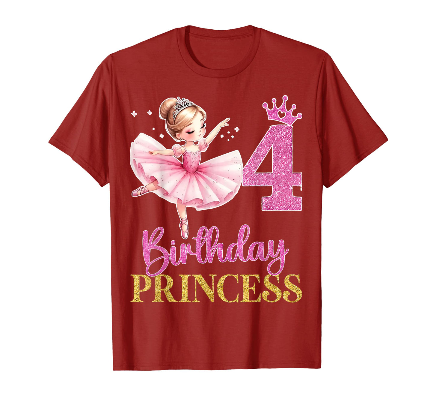 Kids Dancing Into 4 Years Old 4th Birthday Ballerina Girls T-Shirt