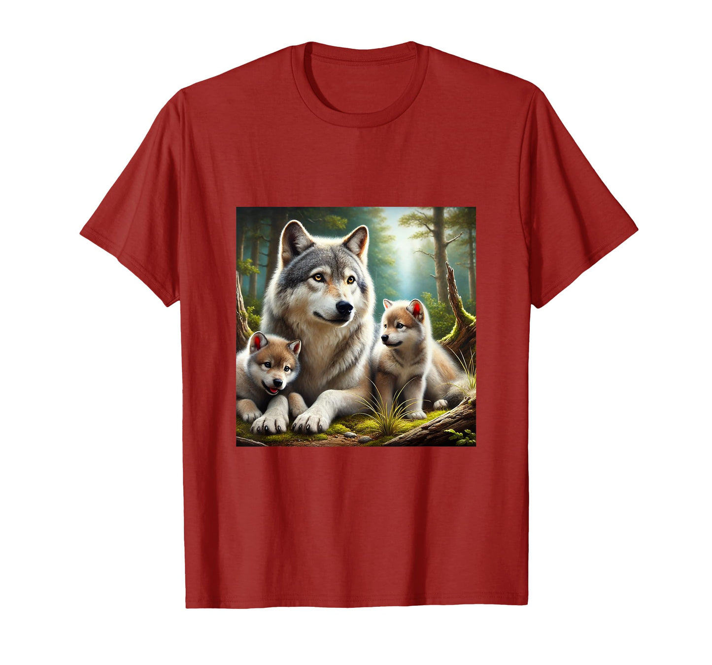 Wolf mother with two cubs realistic cute youthful T-Shirt