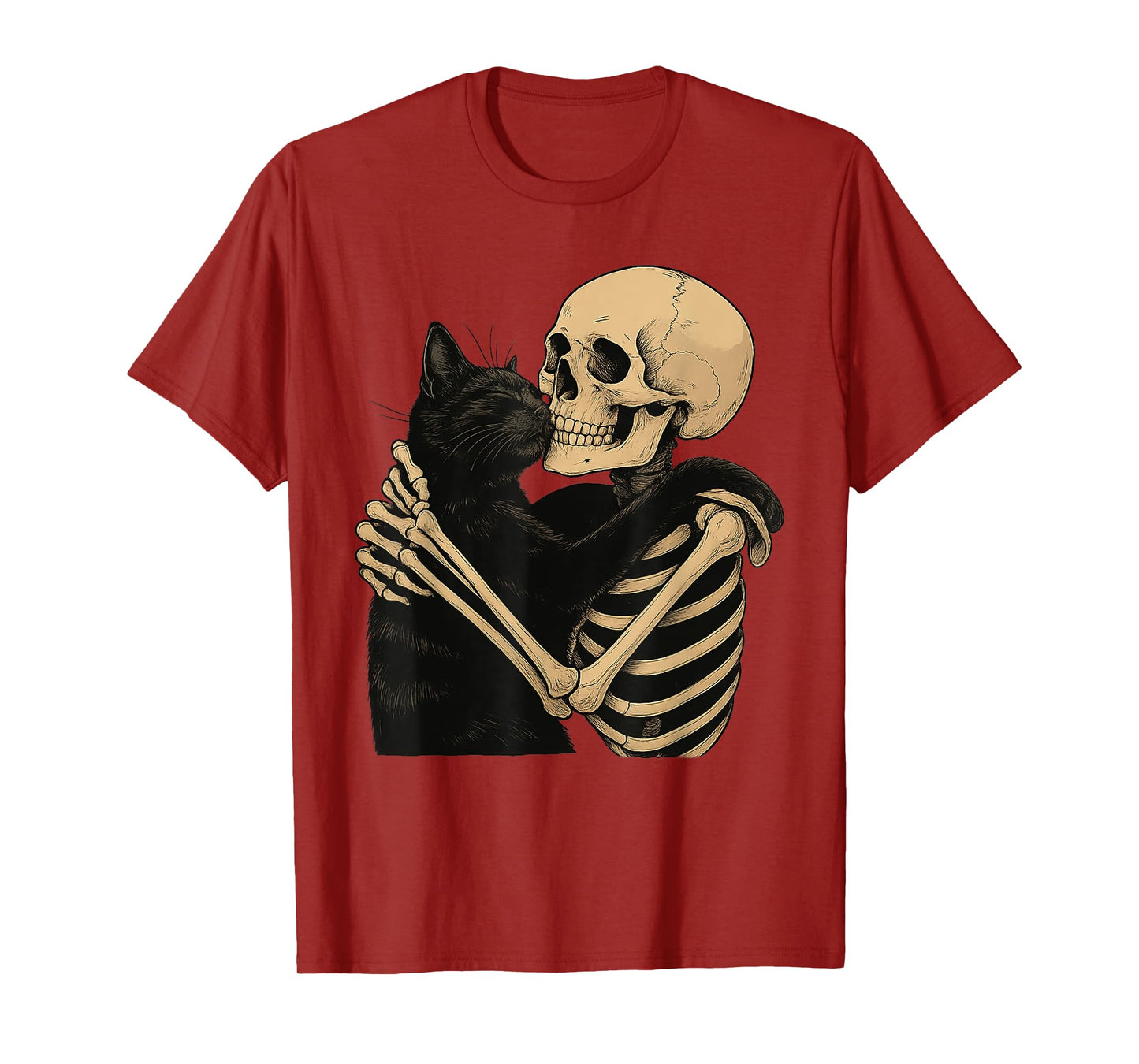 Skeleton Hugging Cat Halloween Cat Lover Cat Mom Dad T-Shirt