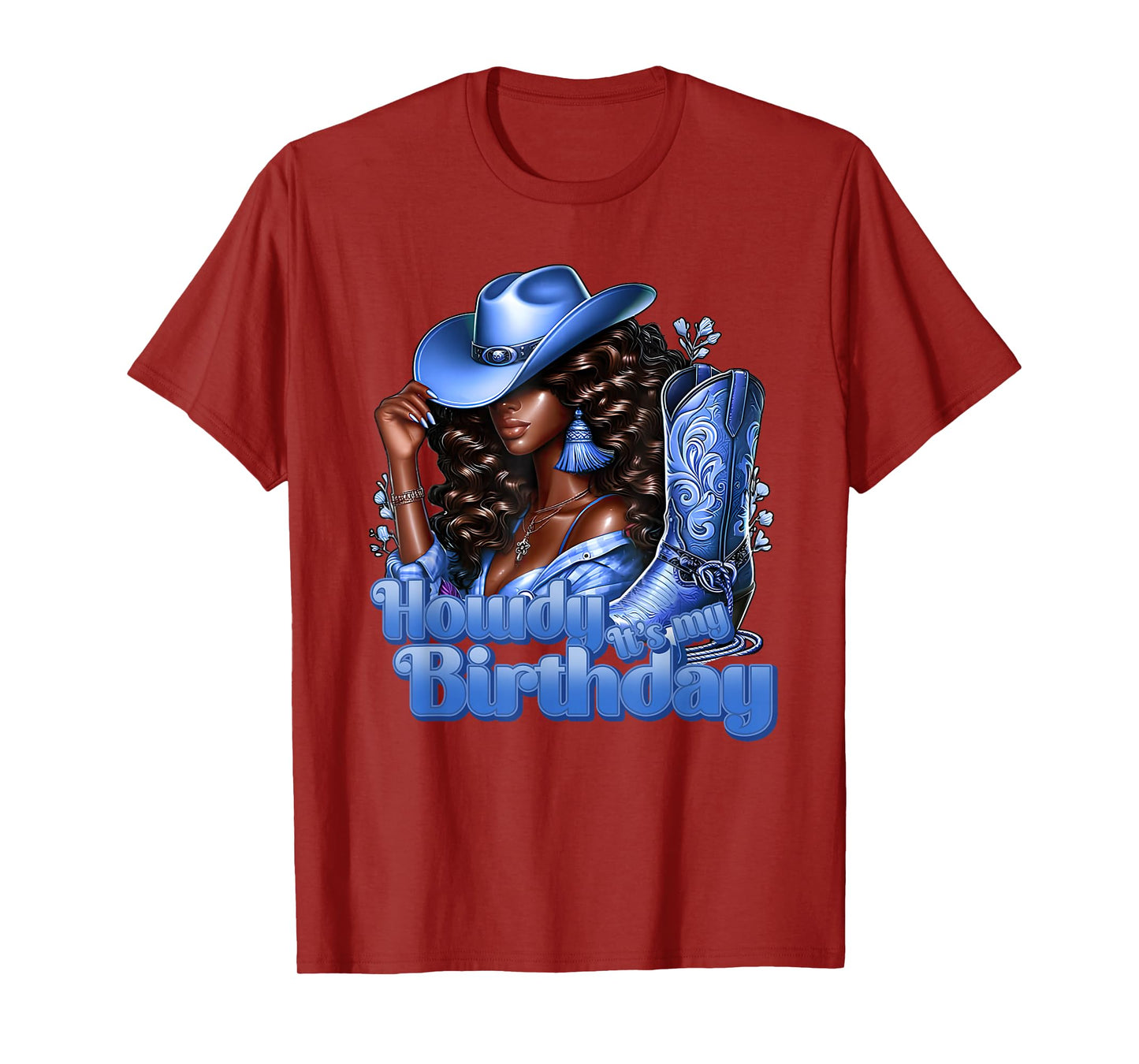 Howdy Its My Birthday Western Cowgirl Hat Boots Black Women T-Shirt