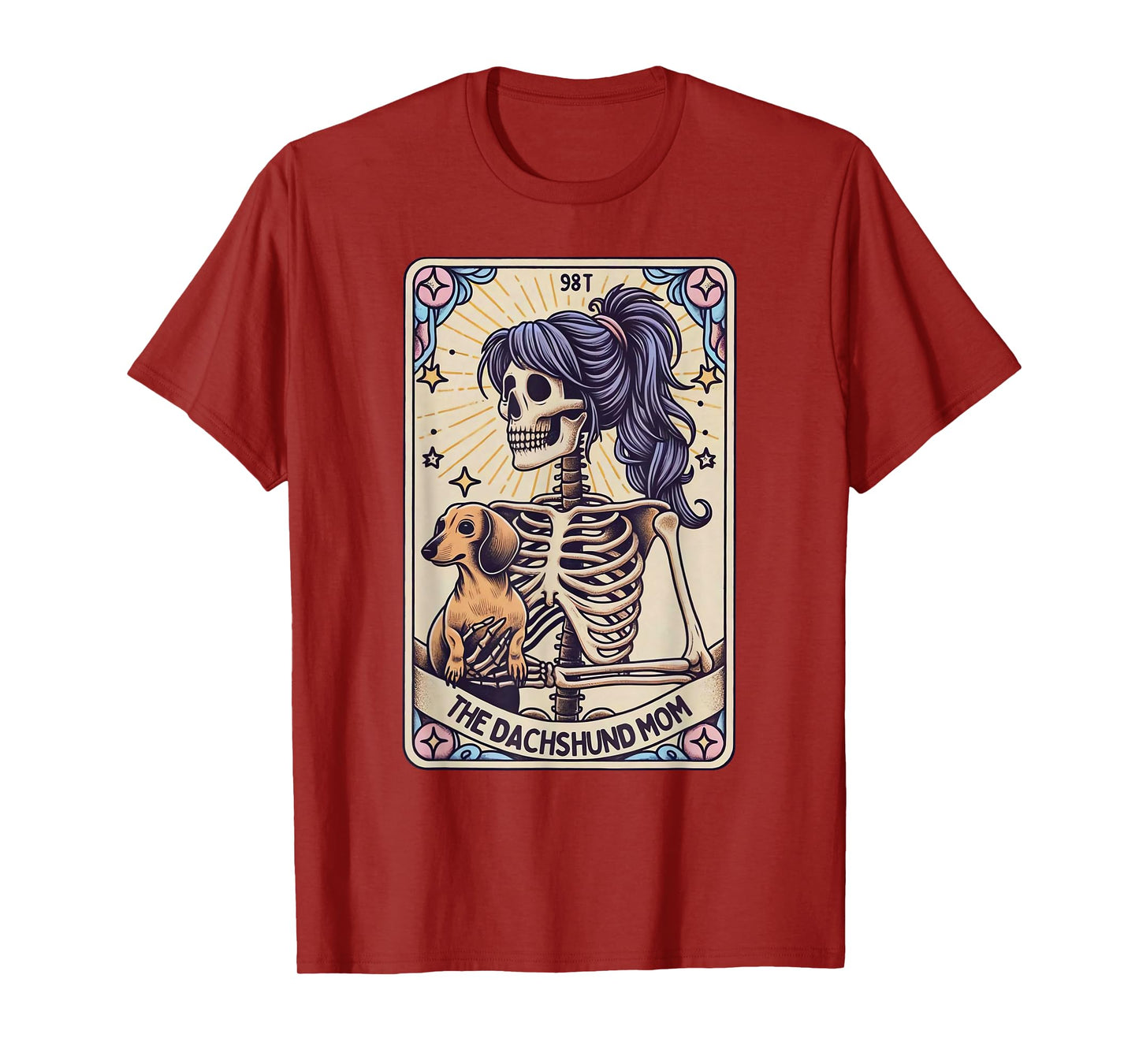 Retro Funny The Dachshund Mom Tarot Card Skeleton Halloween T-Shirt
