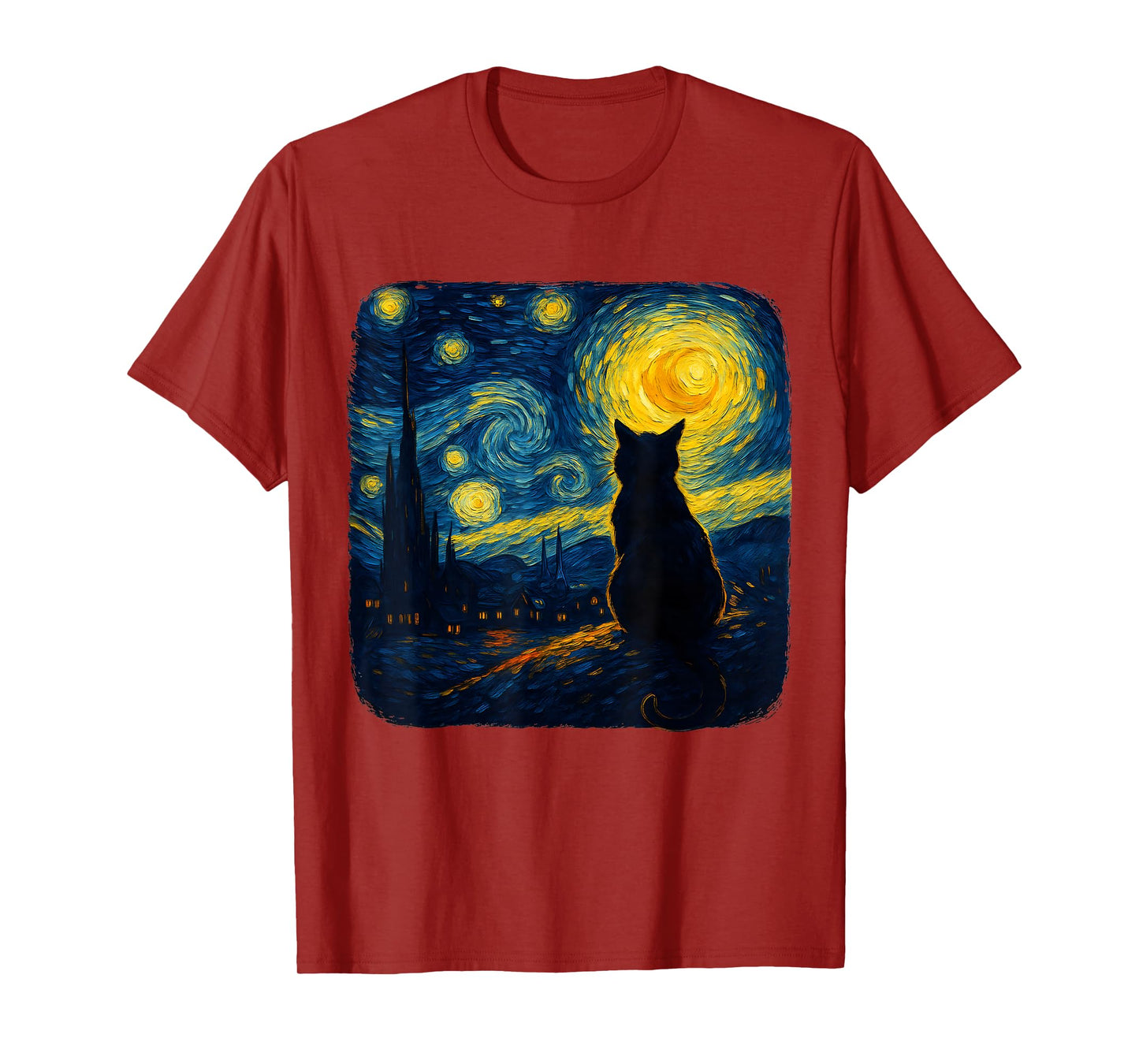 Cat Starry Funny Night Cat Lover Van Gogh Cat Mom Cat Dad T-Shirt