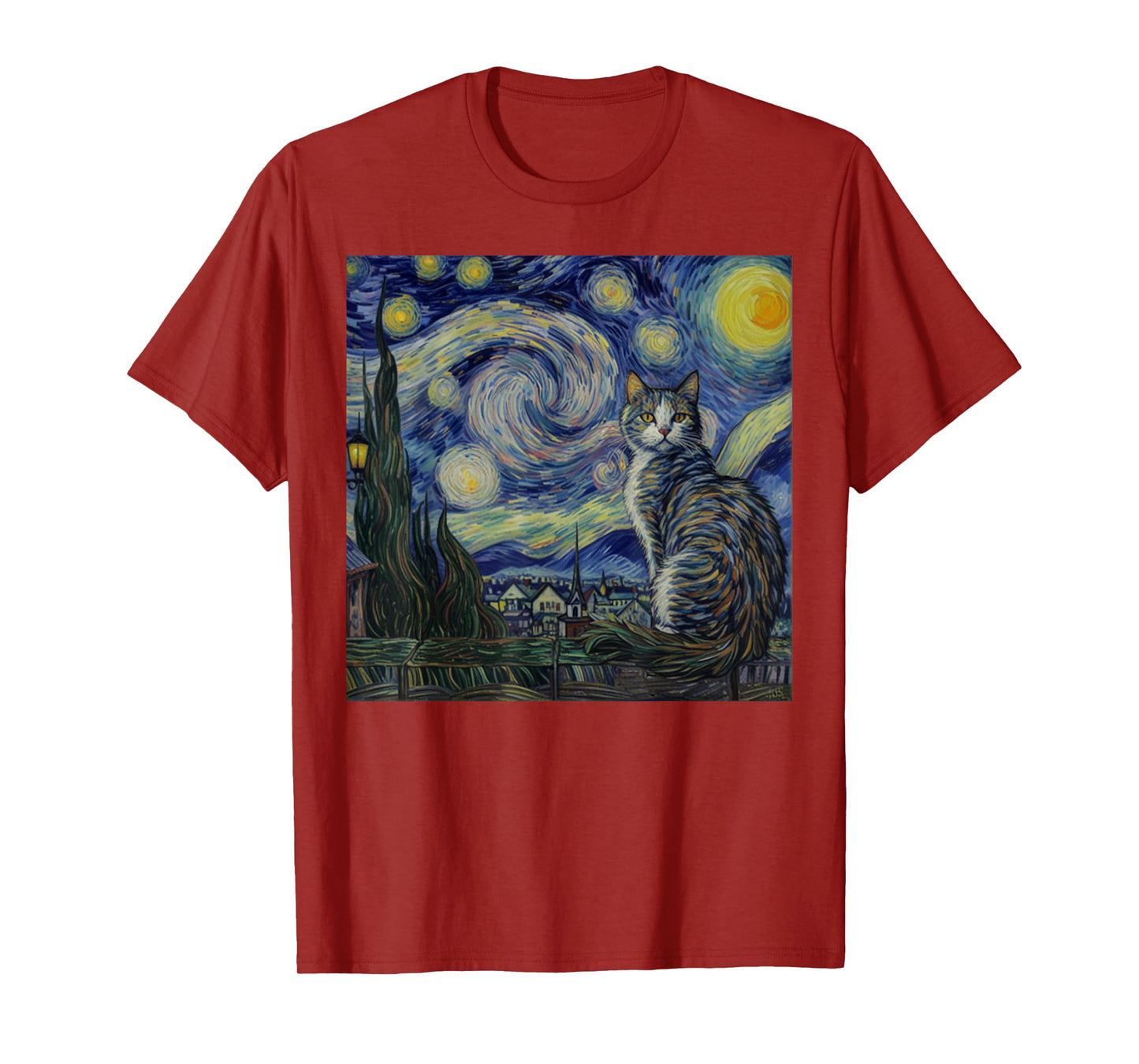 Cat Starry Night Van Gogh Cat For Cat Lover Cat Mom Cat Dad T-Shirt