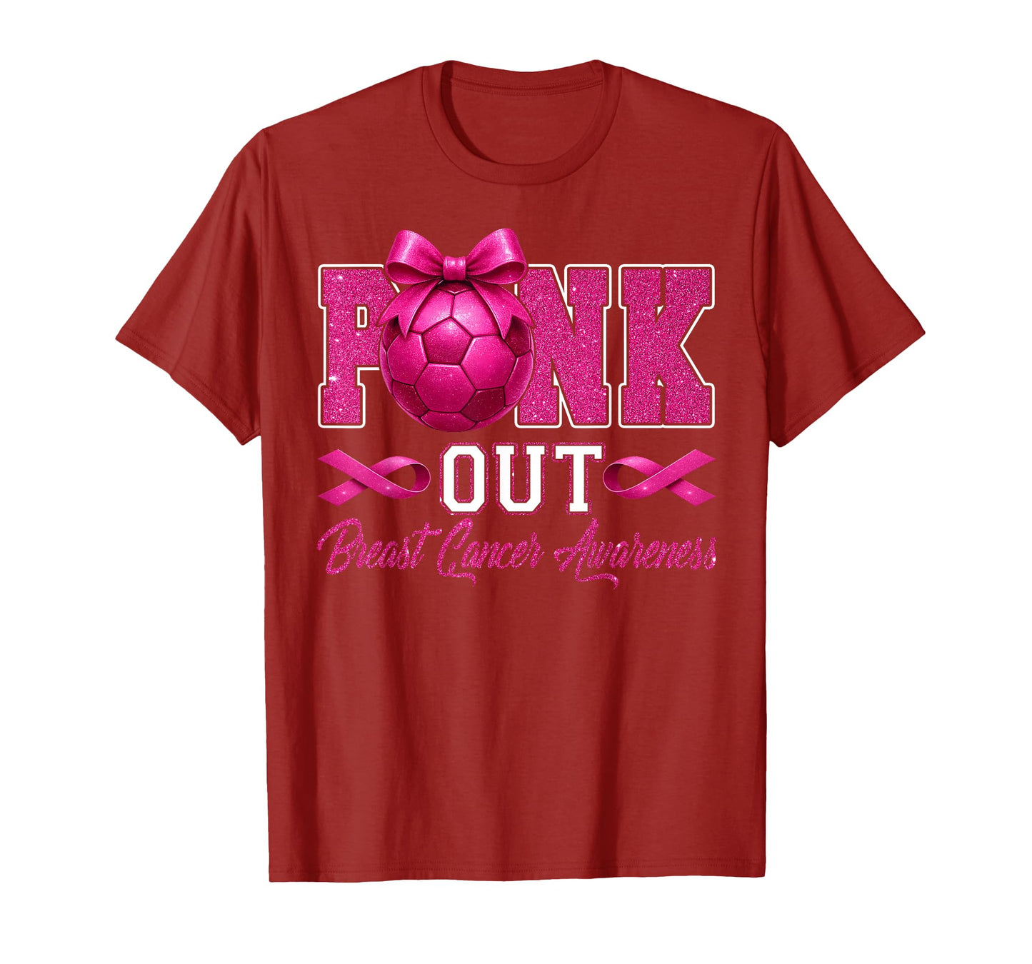 Pink Out Breast Cancer Awareness Coquette Bow & Soccer Women T-Shirt