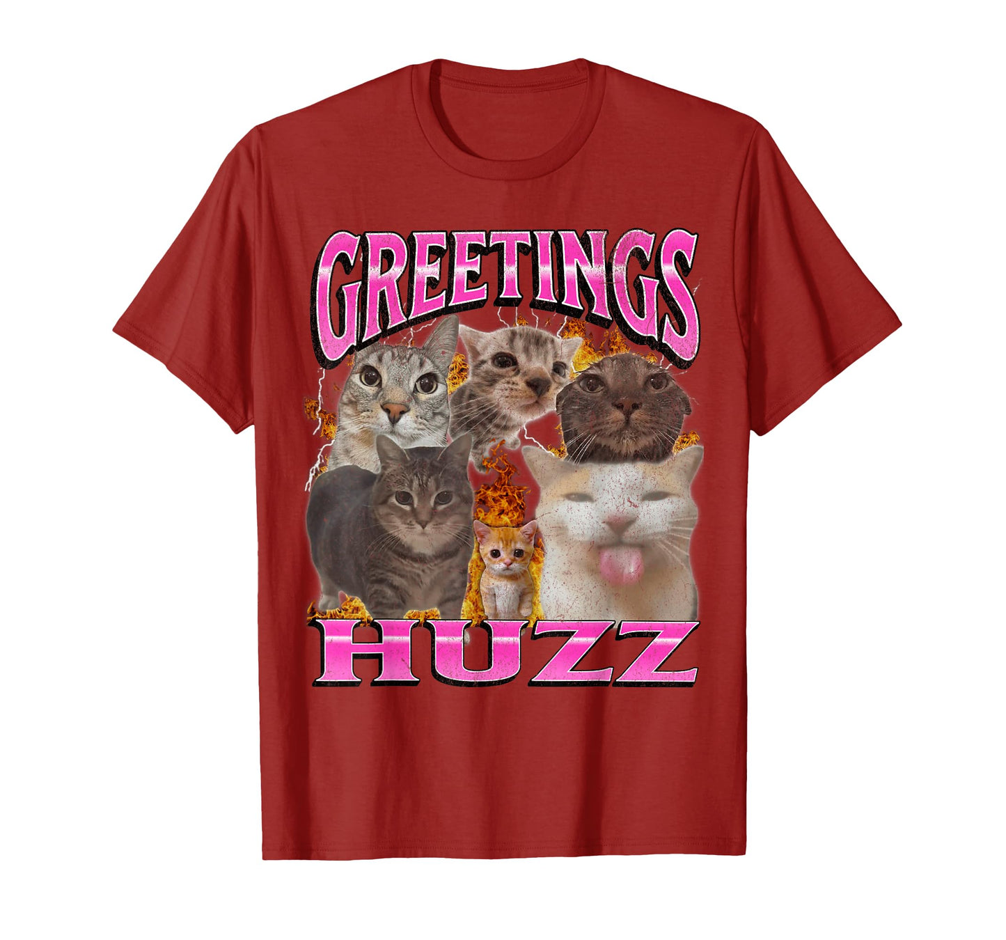 Greetings Huzz Funny Cat Meme Bootleg Graphic Men Women T-Shirt
